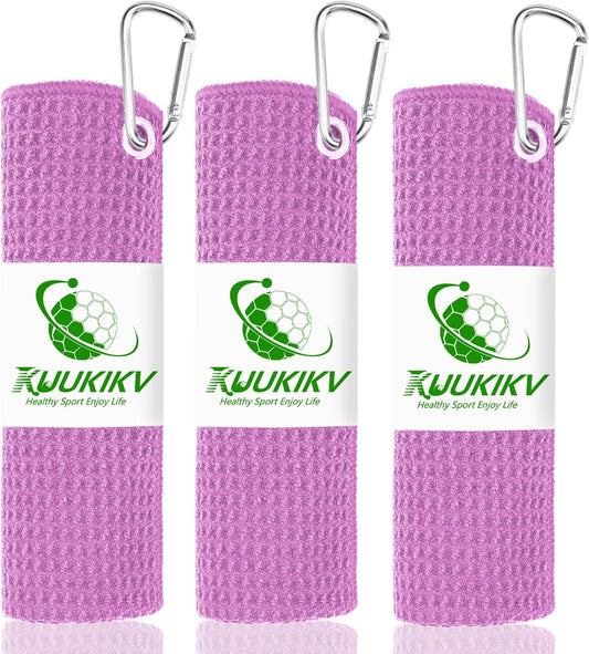 3 Pack 16" X 16" Golf Towels for Golf Bags, Premium Waffle-Pattern Golf Towel with Carabiner Clip, Super Absorbent Microfiber Towel, Golf Accessories for Women. 3 Pcs RolandPurple