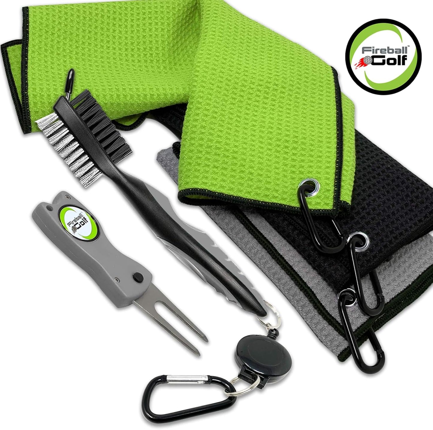 Towel Gifts and Accessories Set (Many Colors) - 3 Golf Towels, Golf Divot Tool, Ball Marker, and Golf Cleaning Brush, Golf Gifts for Men, Women, Children