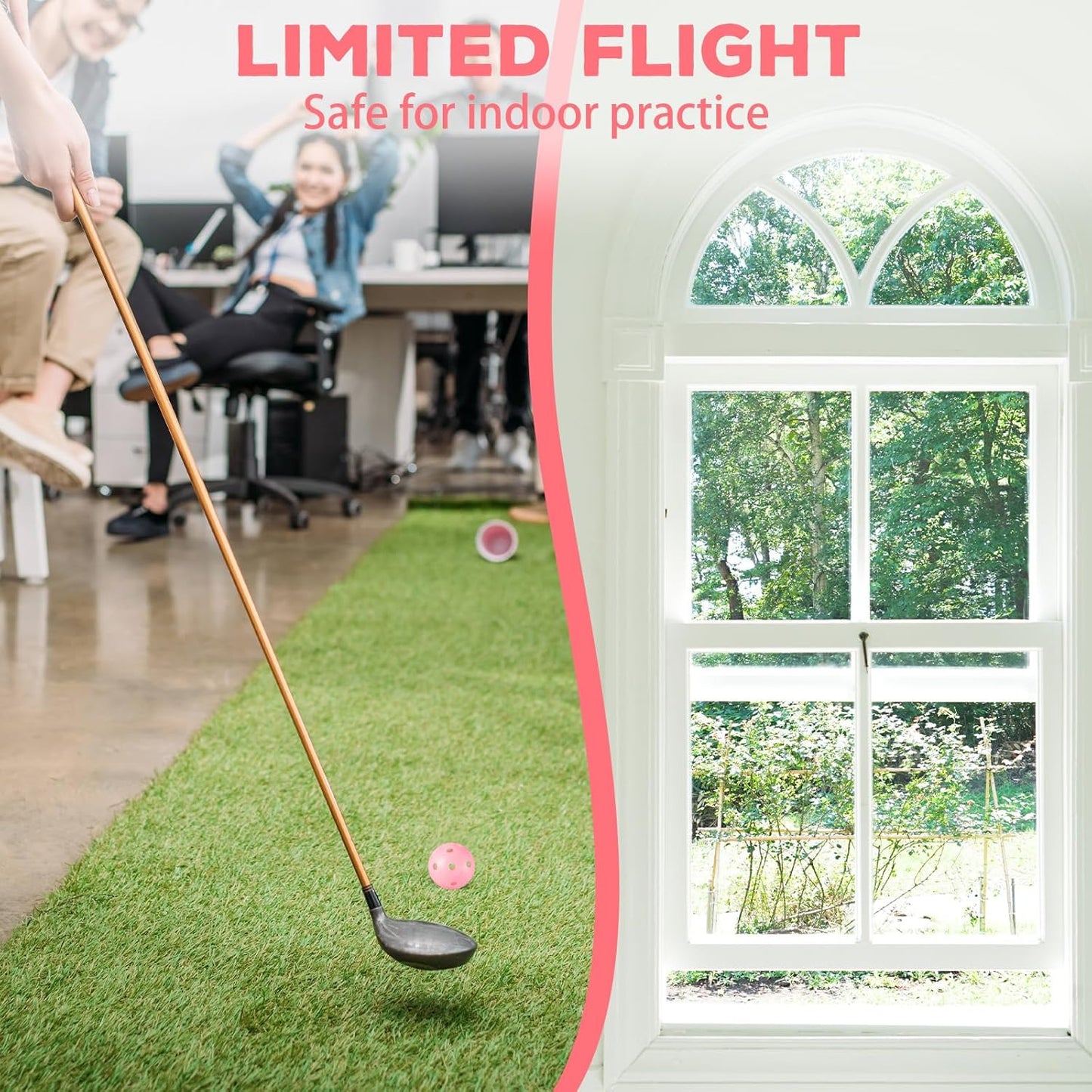 24 Pack Practice Golf Balls 42 mm Limited Flight Plastic Golf Training Airflow Hollow Ball for Driving Range Swing Practice Backyard Indoor Outdoor Home