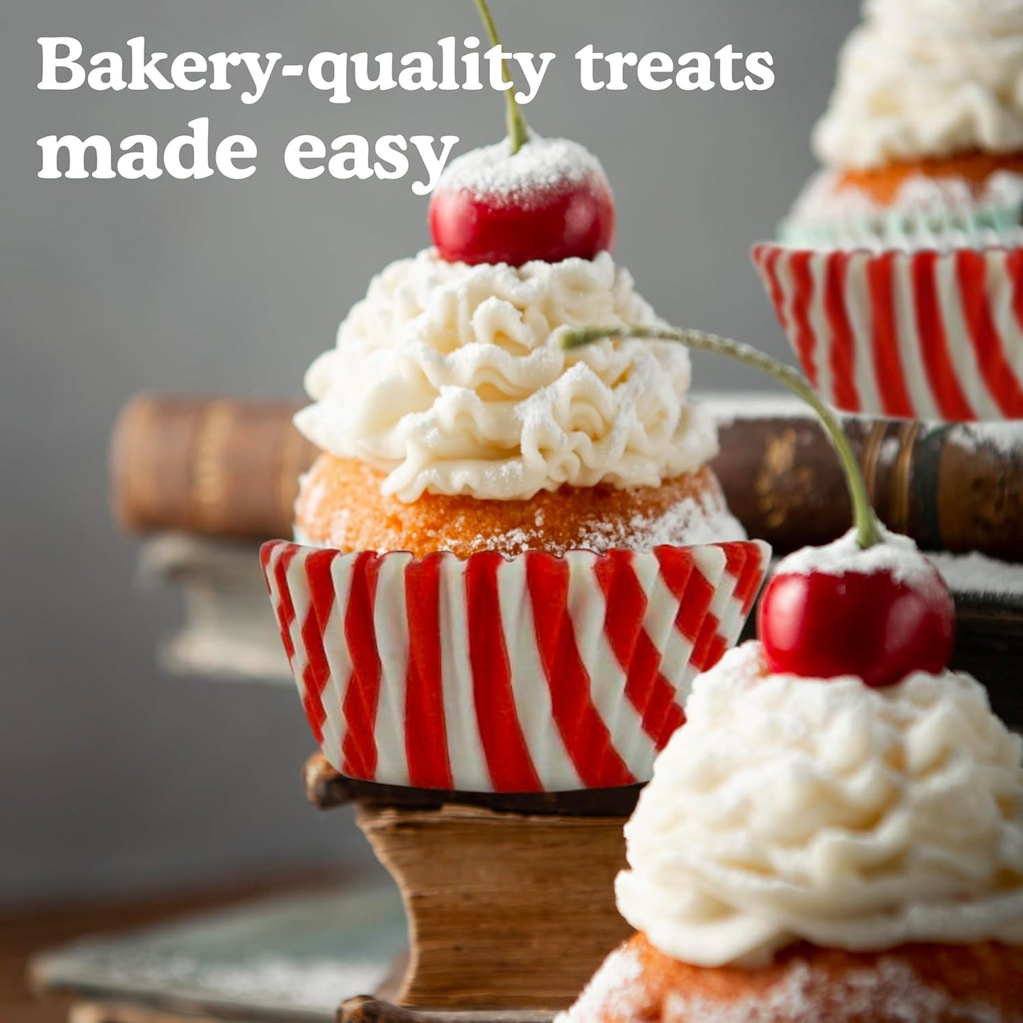 Regency Wraps Greaseproof Professional Grade Baking Cups, Pack of 40, Standard Liners, Red/White Stripe, for Cupcakes, Muffins, Candy, Non Stick