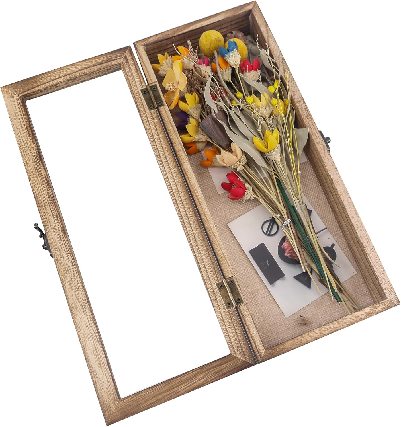 GraduatePro Shadow Box Frame 5x12 Display Case with Linen Back, Real Glass Window Door with Hinge, Picture Frame Wedding Bouquet Memorabilia Medals Photos Memory Box for Keepsakes, Carbonized Black