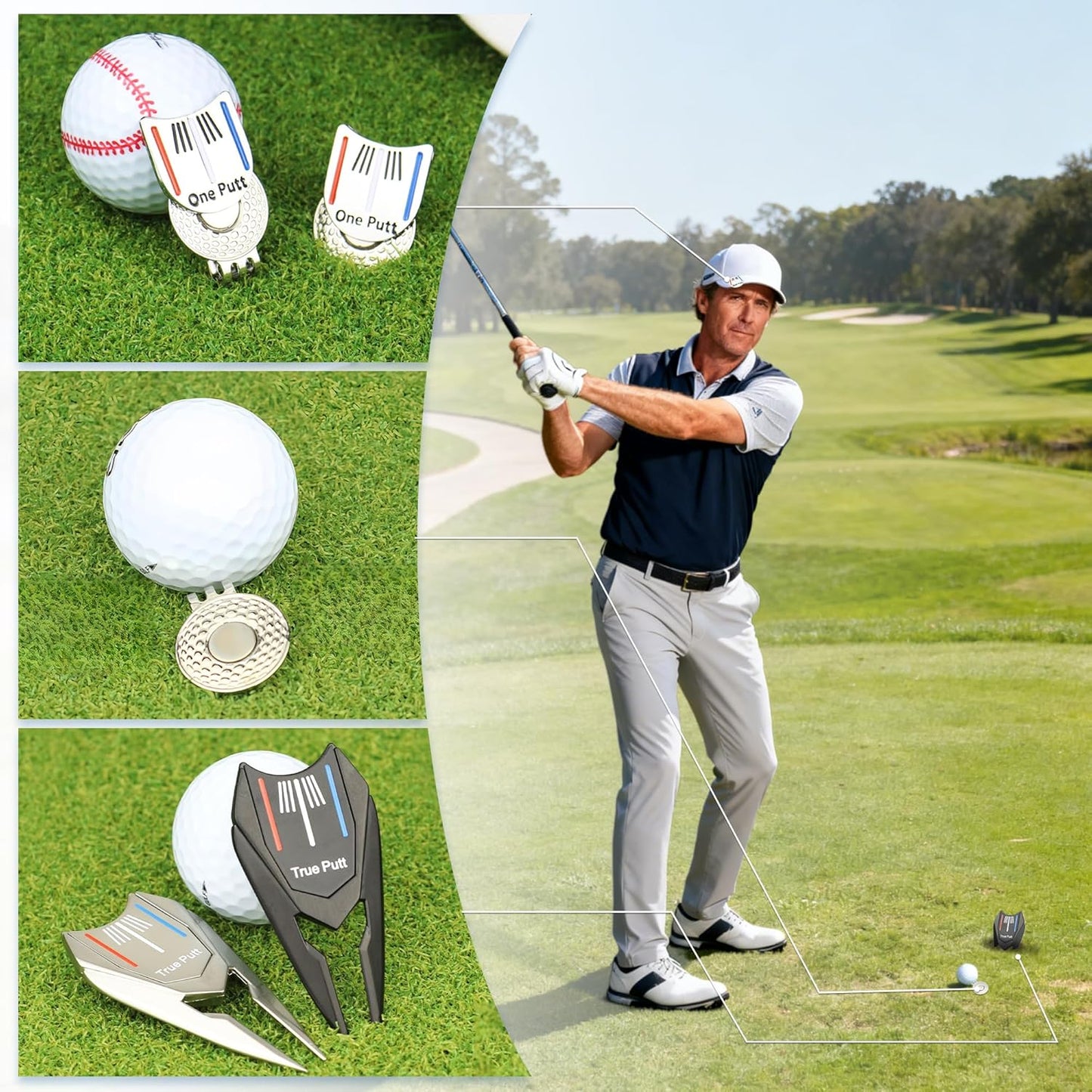 Multifunctional Golf Divot Repair Tool with Strong Magnetic Golf Ball Marker & Hat Clip, Metal Golf Ball Cleaner with Thin Tips, Suitable for Both Men and Women, and can be Used as a Gift
