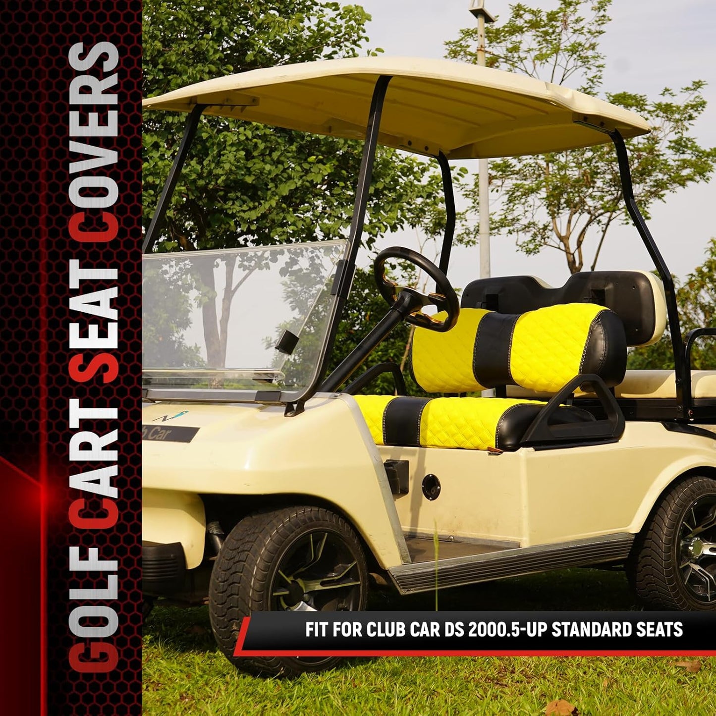 Golf Cart Seat Covers for Club Car DS 2000.5+ Front OEM Universal Seat Cushion, Marine Grade Vinyl Leather Club Car DS Seat Covers/Easy to Install-Yellow (2PCS)
