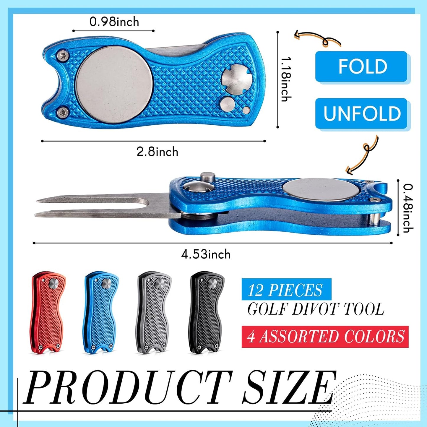 Poen 12 Pcs Golf Divot Tool Golf Repair Tool with Magnetic Ball Marker and Popping Button Metal Foldable Switchblade Repair Fixer for Golfers Prizes