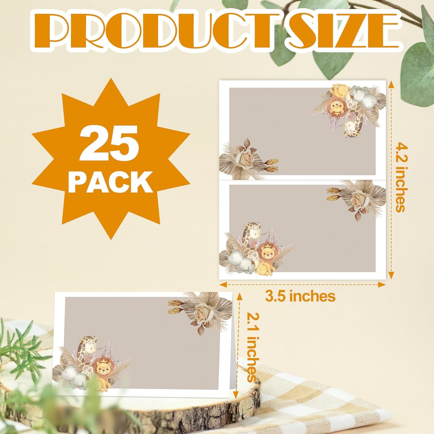 Jungle Animal Place Cards, Safari Table Place Cards For Table Setting, Forest Creature Name Cards For Birthday Party Baby Shower Gender Reveal, 25 Cards Included -16
