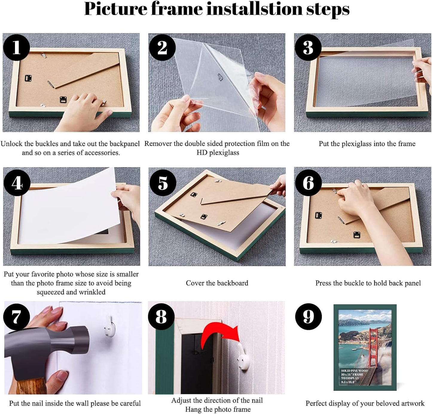 10x14 inch Wood Picture Frames for Wall Hanging,Diamond Painting Frames Rectangle Baby Scan Picture Frame for Family Walls Decoration,Anniversary,Wedding,Christmas,Halloween,Shower,Certificate (Dark