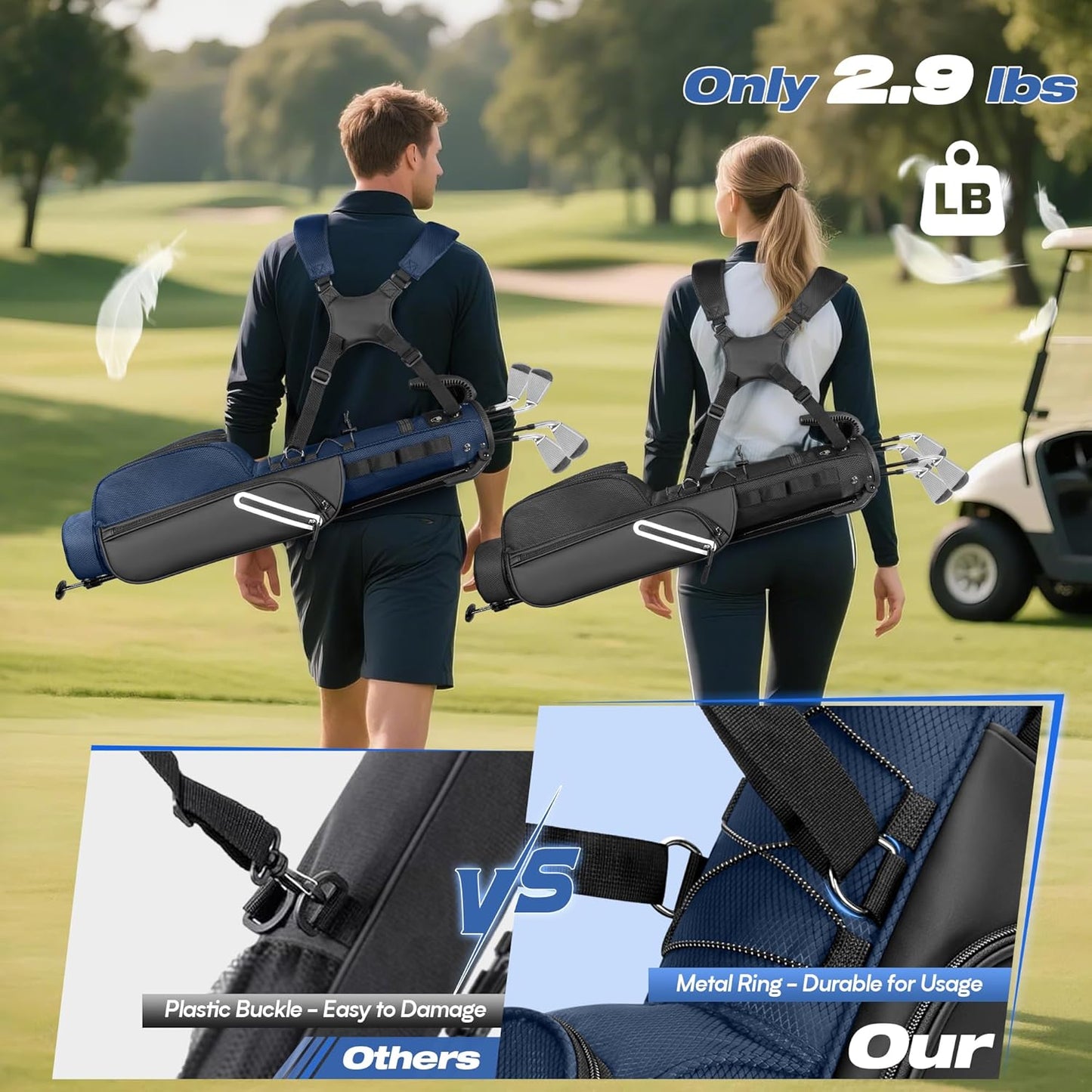 Golf Stand Bag Fit Up to 7 Clubs, Compact Design for Par 3 Courses and Driving Range, Lightweight Pitch and Putt Golf Bag, with Padded Double Strap, Rain Cover, Accessory Pockets