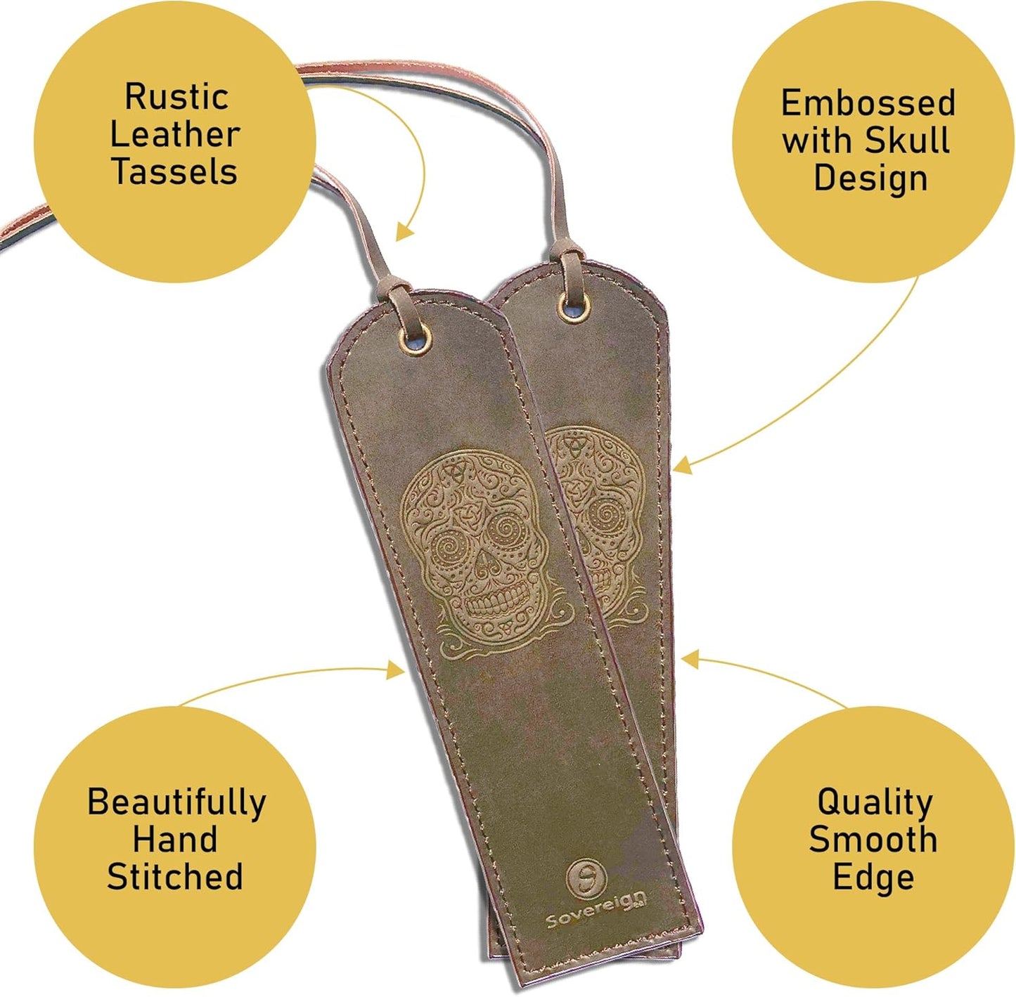 Leather Bookmark Handmade with Sugar Skull Heart Design - 2 Genuine Leather Book Marks for Reading - Unique Bookmarks for Men Women Girls | Gothic Book Lover Gifts for Bookworms Relatives and Friends