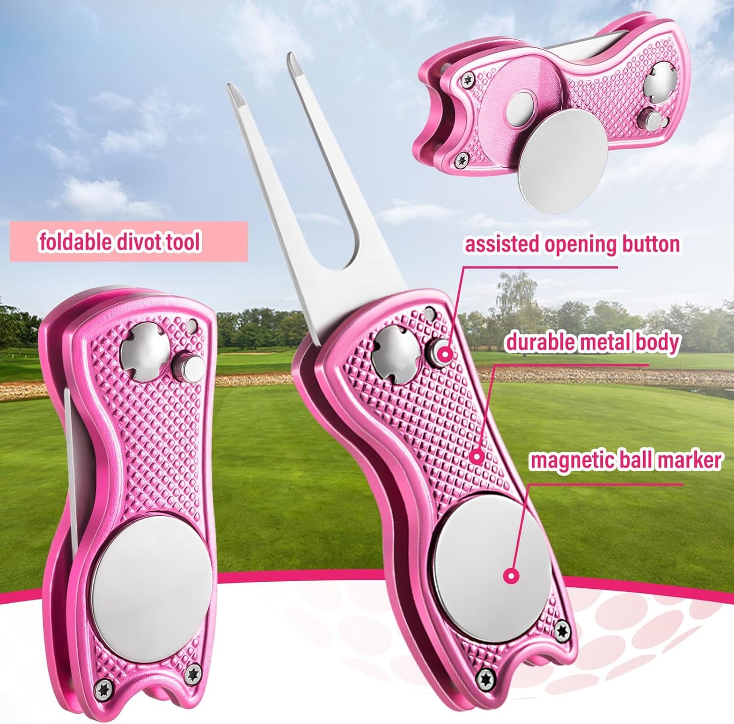 Liliful 12 Pcs Golf Accessories Kit, Include Golf Ball Bag with Hook Towel Tees Magnetic Ball Marker Divot Tool Cleaner Brush for Women Man Gifts