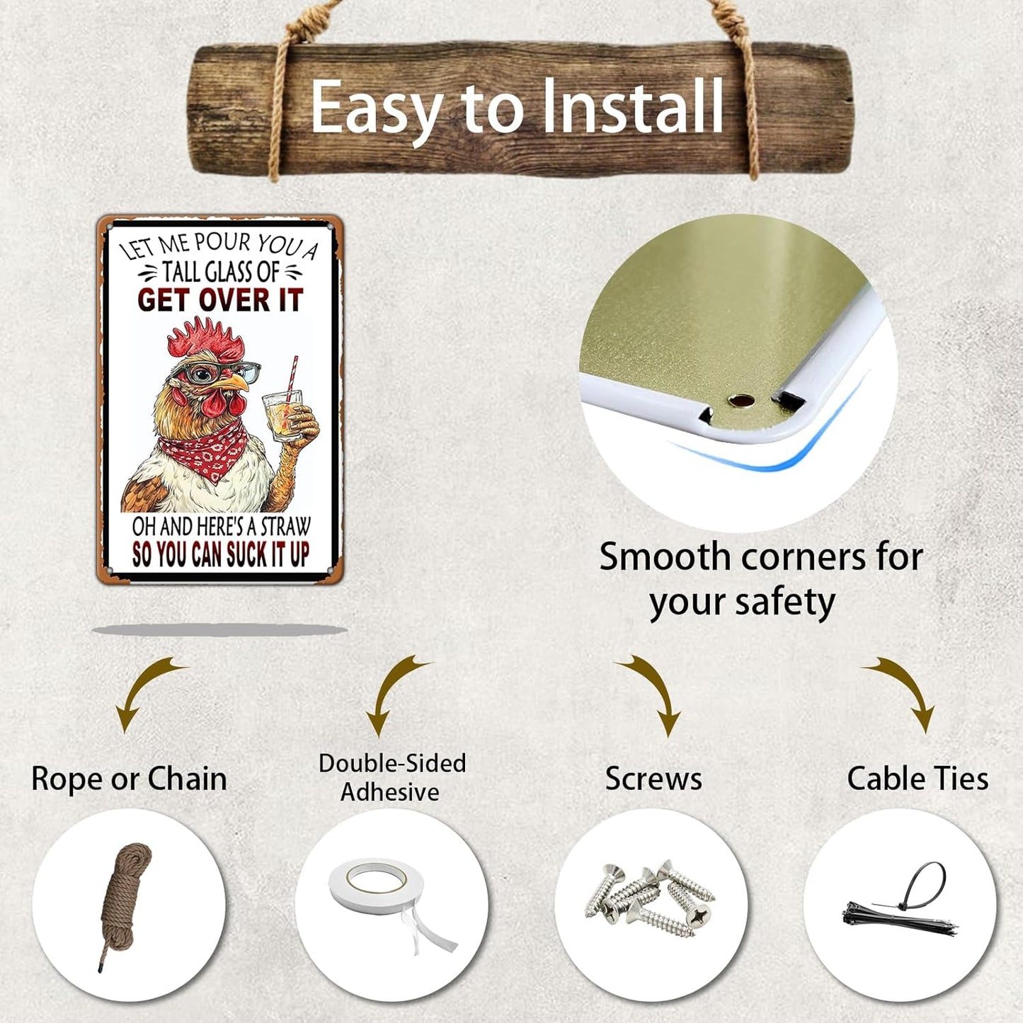 Vintage Chicken Let Me Pour You A Tall Glass Of Get Over It Aluminum Metal Tin Sign 12x8 Inch Home Kitchen Garden Wall Decor