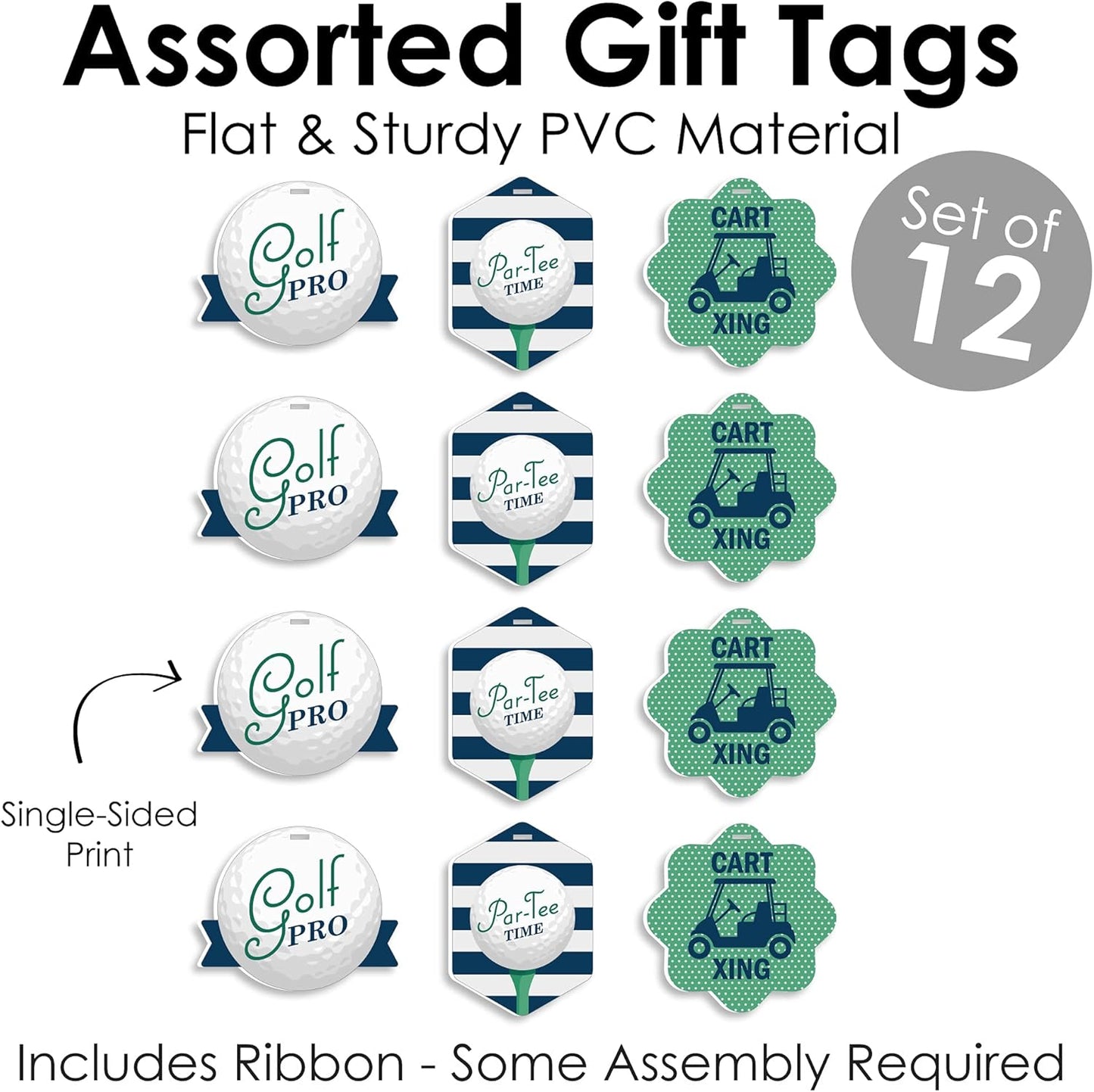 Big Dot of Happiness Par-Tee Time - Golf - Assorted Hanging Birthday or Retirement Party Favor Tags - Gift Tag Toppers - Set of 12