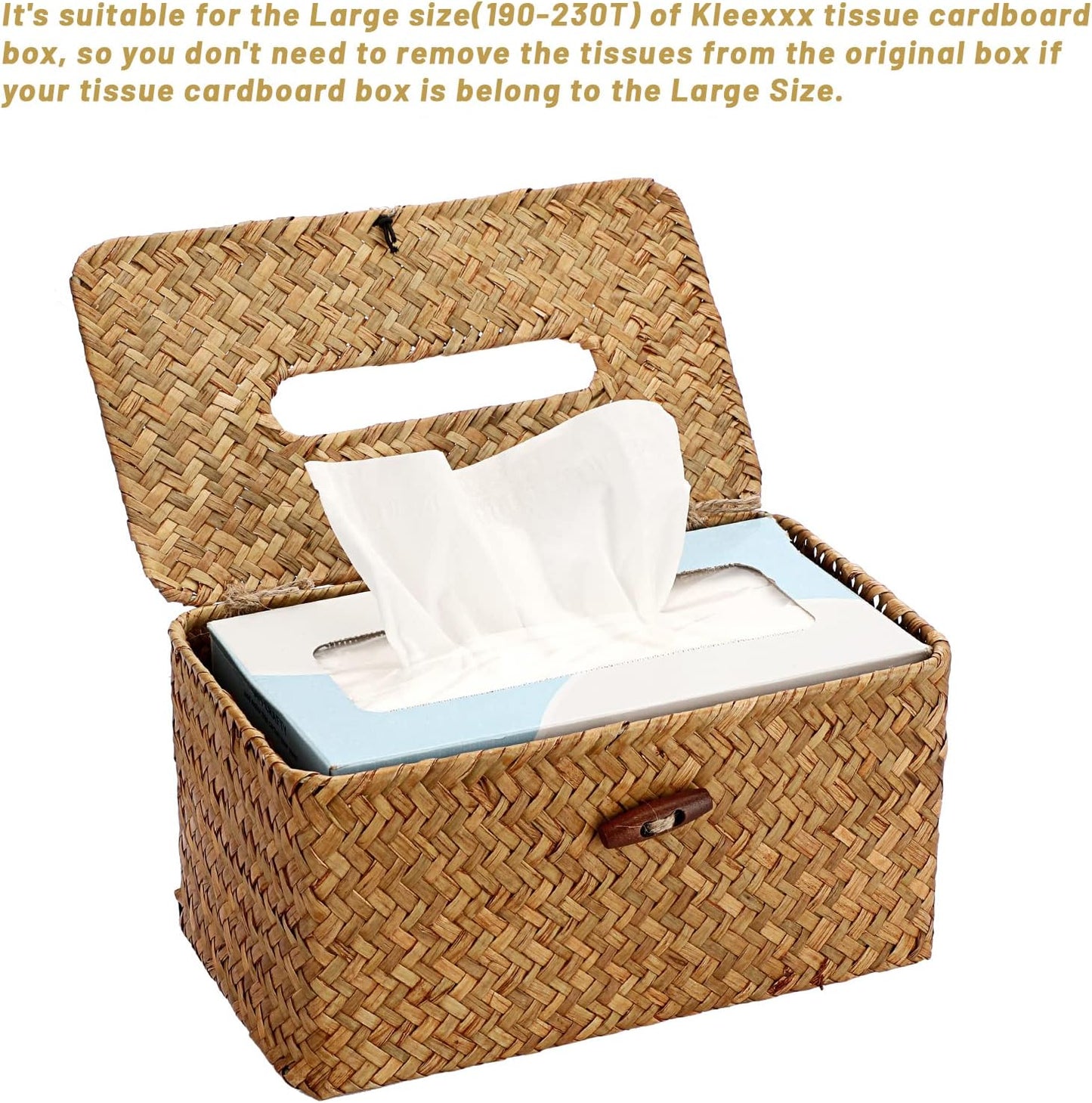 Sumnacon Tissue Box Cover Large Rectangle Tissue Box Seagrass Tissue Box Holder Woven Tissue Holder Decorative Tissue Cover for Bathroom Tissue Box Cover Rectangular for Home Office Table Coffee