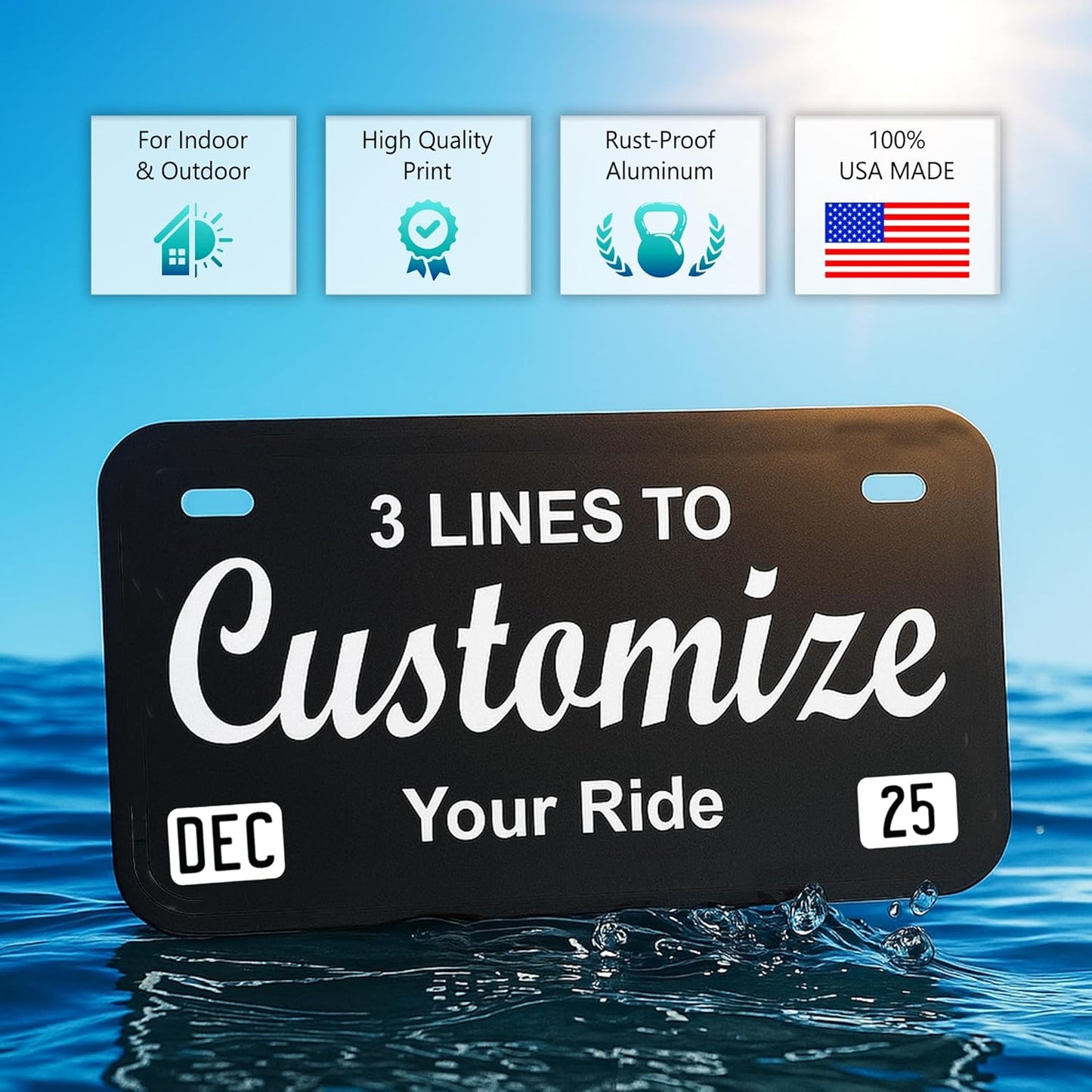 Personalized Aluminum name Plate – Custom 7x4 Tag with 5 Lines & Top Corner Text – Blank .040 Metal – 4 Sizes – 23 Colors – for Bikes, Golf Carts, powerwheels & More