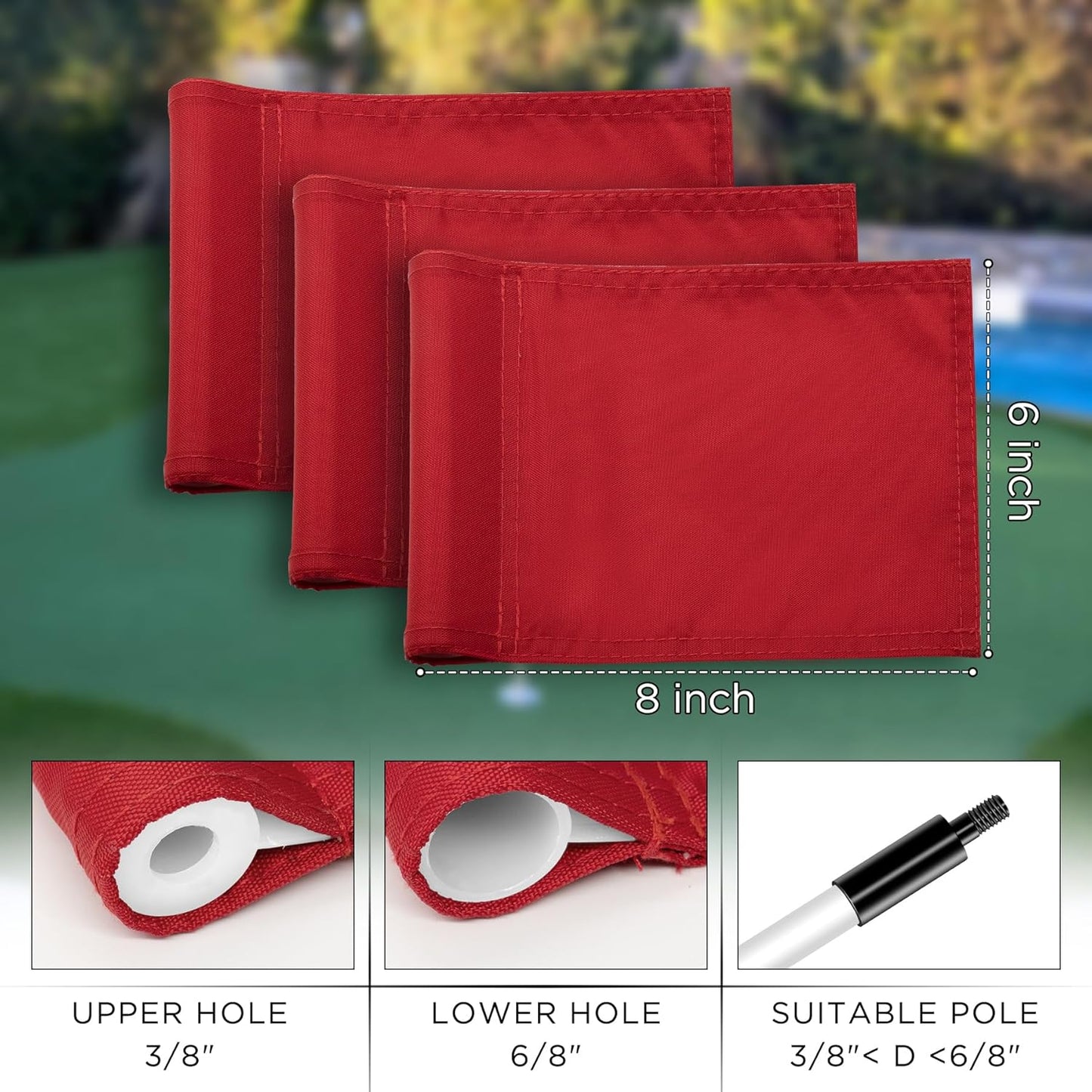 KINGTOP Solid Golf Flag All 8x6 Inch - 420D Nylon, Tube Inserted - Mini Putting Green Flags for Backyard Practice
