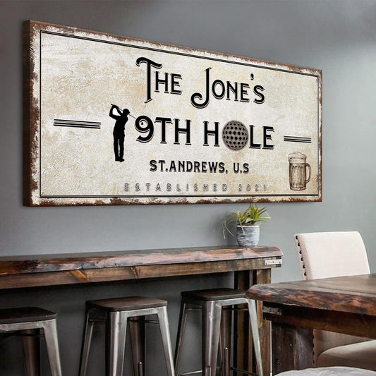 TAILORED CANVASES Golf Art Decor - Personalized Vintage Golf Wall Art Sign for Man Cave, Bedroom, Basement, Home Bar and Custom Gift for Husband, Dad, Wedding & Anniversary - 19th Hole Sign, 48"x16"