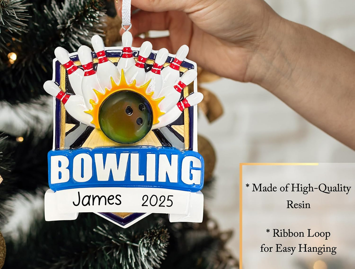 Personalized Bowling Christmas Ornament 2025 for Bowlers | Strike Knock Down Pins, Customized Bowling Ball and Pins for Xmas Tree | Unique Keepsake Gift - Custom Name & Year