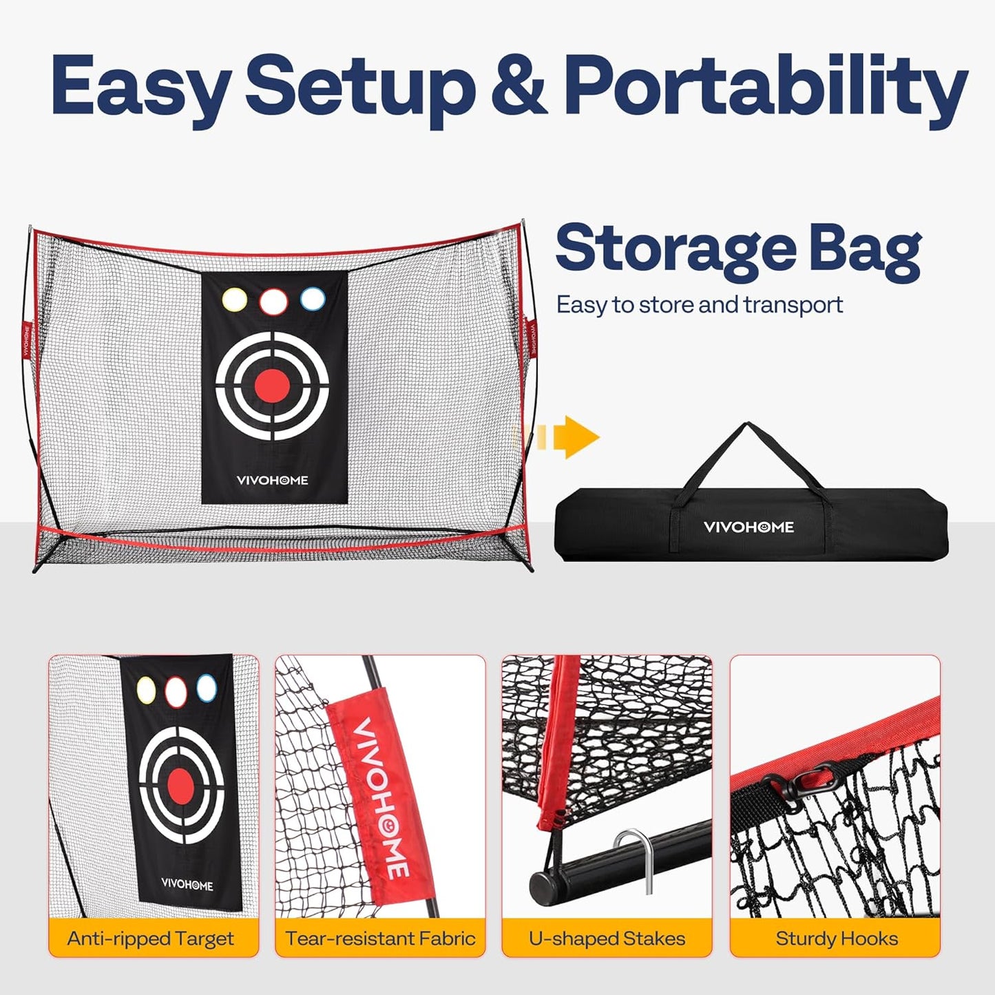 VIVOHOME 10 x 7ft Golf Net for Hitting, Chipping, Driving Training, Heavy Duty Golf Practice Net for Indoor, Backyard, Garage, with Mat, Target Cloth, 8 Tees, 6 Balls, Carry Bag