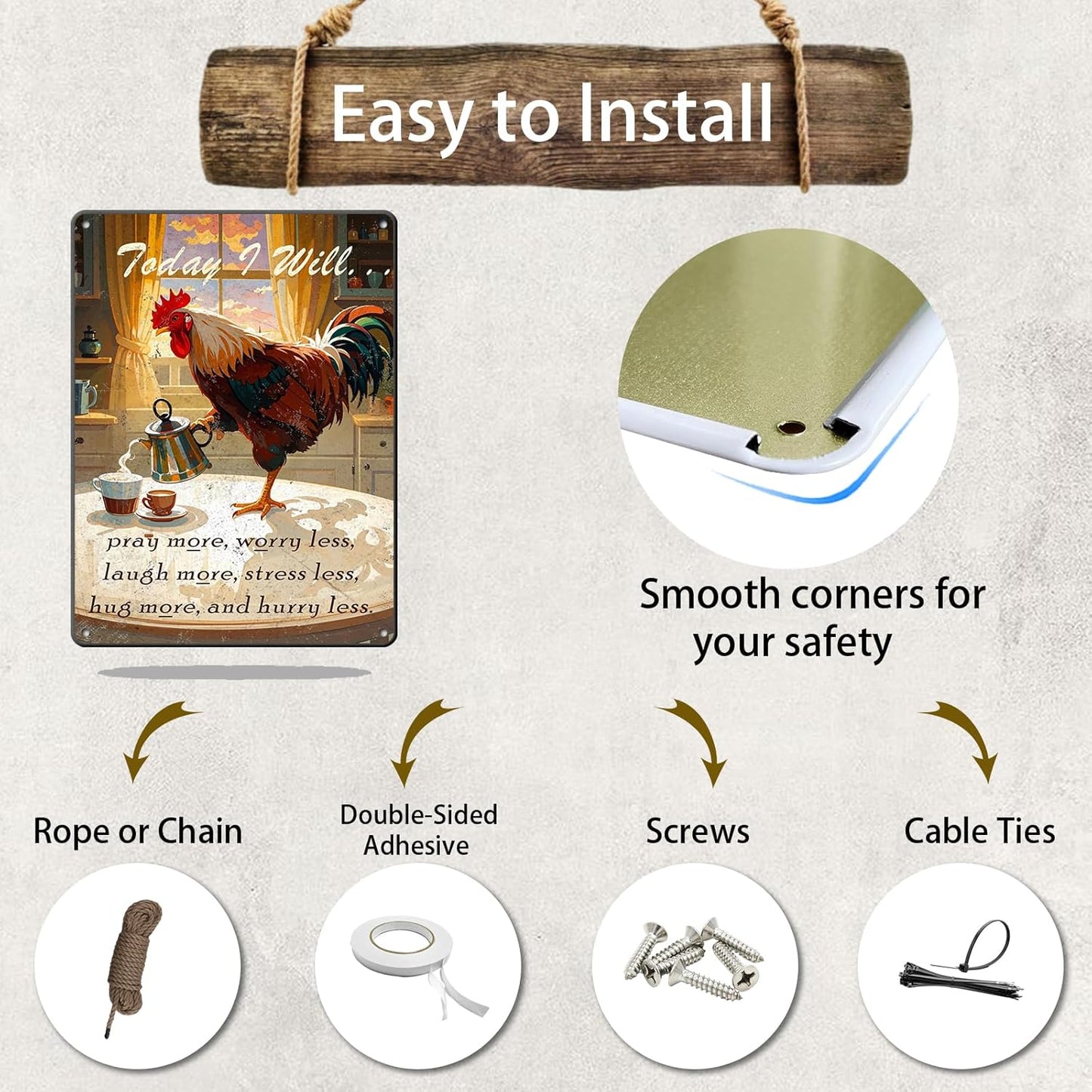 Chicken Sign Rooster Kitchen Decor Today I Will Pry More Worry Less Metal Sign Poster 12x16 Inch Home Kitchen Offce Cafe Coffee Are Farm Wall Decor