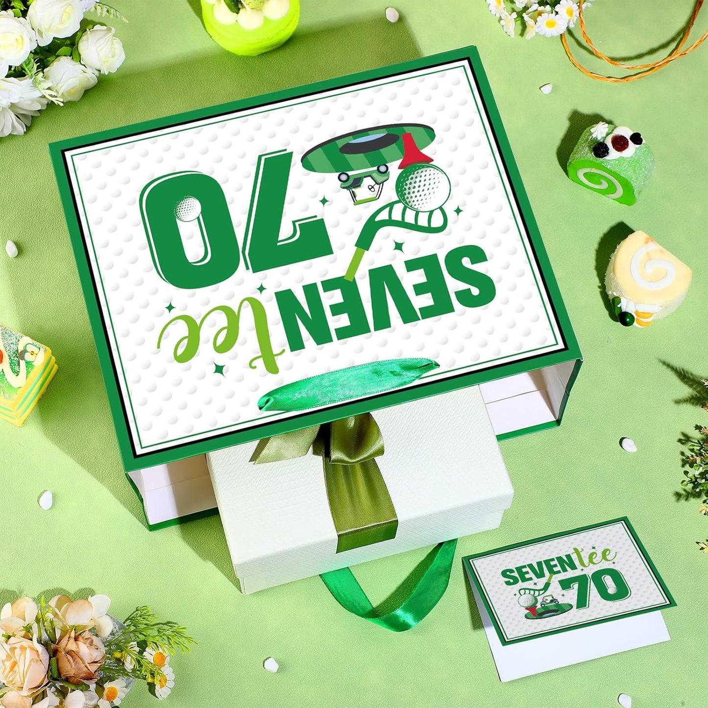 Golf 70th Birthday Gift Bag for Men Golf Happy Seventy Birthday Party Gifts bag with Tissue Paper Greeting Card Seven-Tee Bday Gift Wrapping Bag for Sports Themed Party Decorations Supplies