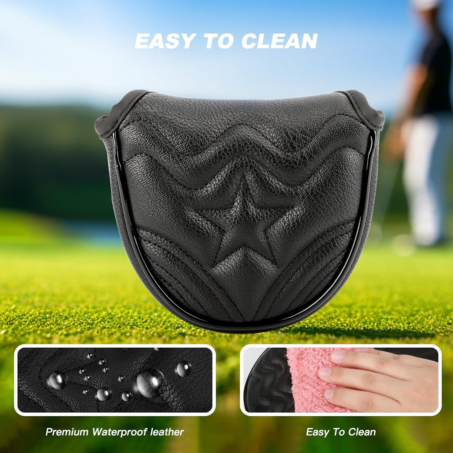 4pcs or 1pc Golf Club Head Covers for Woods, Driver, Fairway, Hybrid – Premium PU Leather with Interchangeable Tags & Magnetic Blade and Mallet Putter Covers