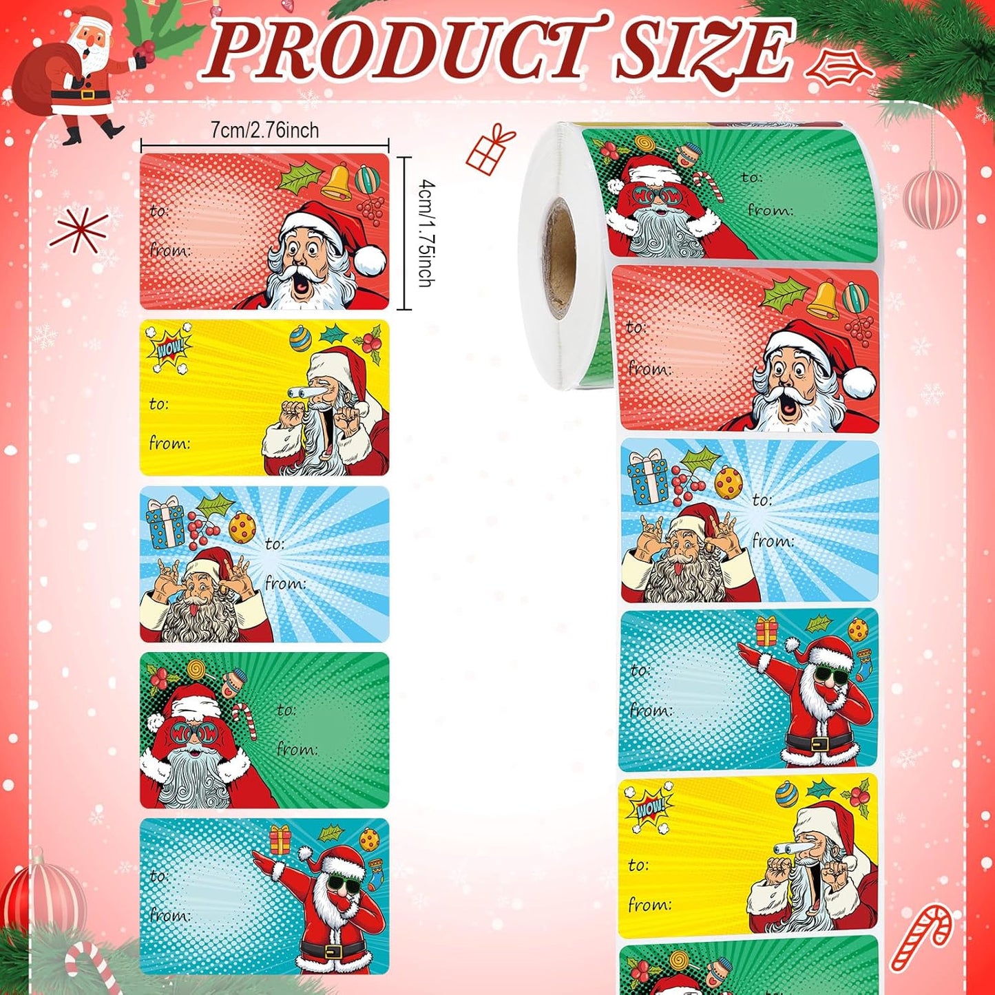 Outus 500 Pieces Christmas Tags Self Adhesive Gift Tags for Xmas Presents Christmas Name Labels Stickers for Wrapping Paper Festival Birthday Holiday Decor(Funny Style,2.76 x 1.57 Inch)