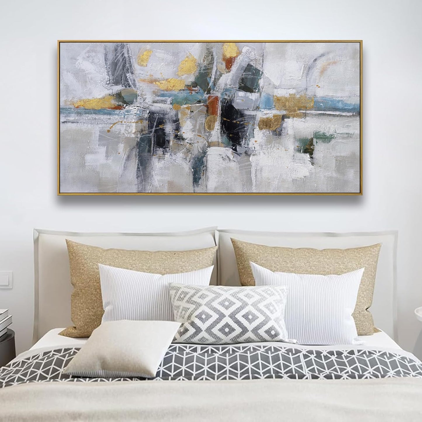 Abstract Colorful Wall Art Painting Black Art Wall Decor 20x40 Inch with Framed For Living Room Decorations Teal And Gold Art Office Decor Colorful Canvas Picture Artwork For Bedroom Kitchen