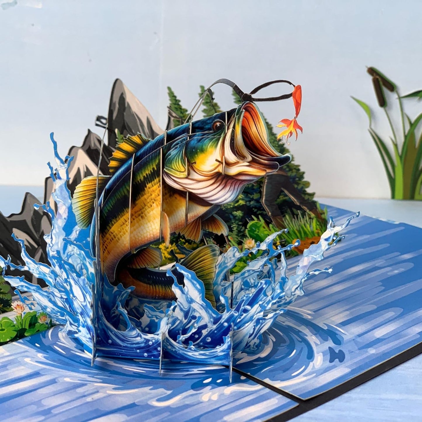 Pop Up Greeting Card, Fishing Gift, Bass Fishing, Gift and Present for Father's Day, Fisher Men Idea, Birthday, Outdoor, Thank You, Sport, Holiday, Camping, Summer