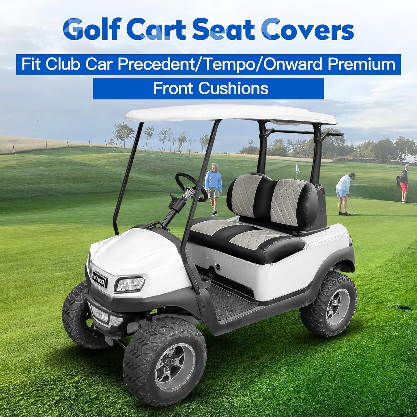 NOKINS Golf Cart Seat Covers Fit Club Car Precedent/Tempo/Onward Premium Front Seat Cushion, Golf Cart Vinyl Leather Diamond Seat Covers, Soft/Scratch-Resistant/No Stapler Needed