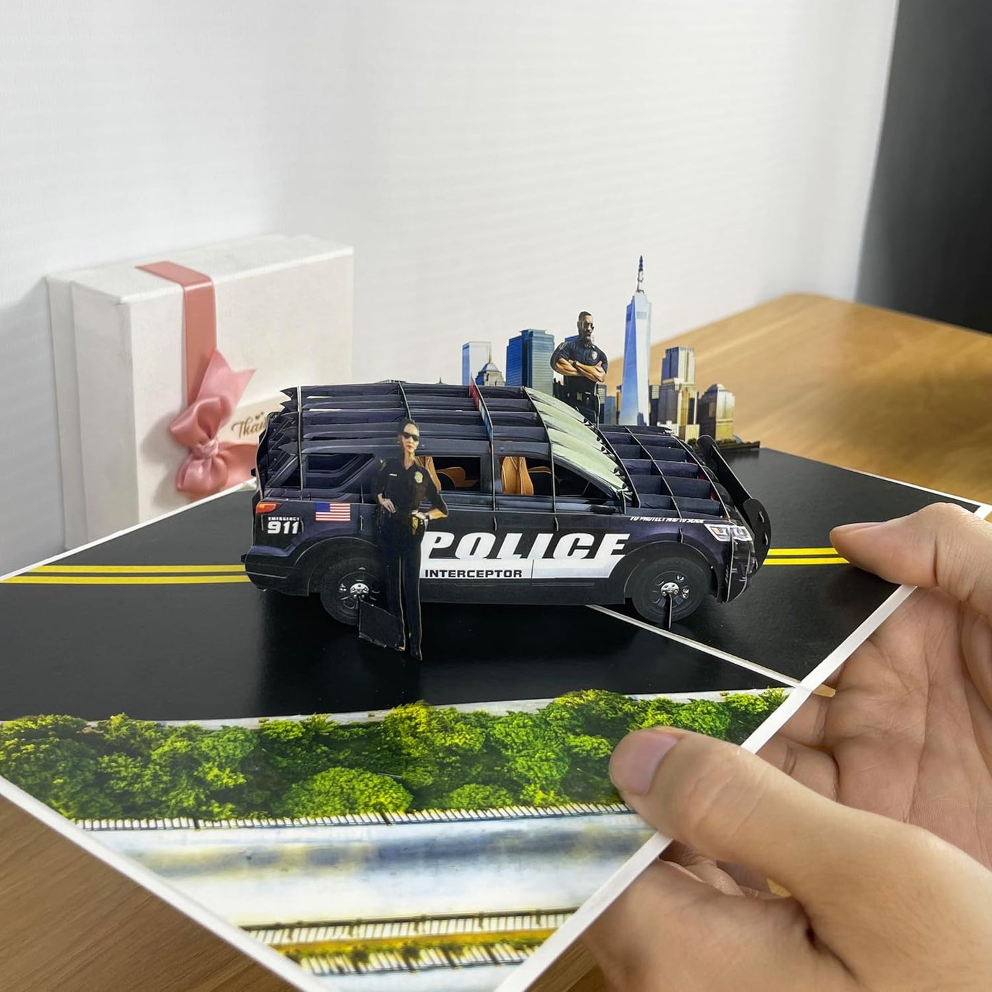 3D Police Car Popup Card - Handmade Law Enforcement Paper Art for Birthday, Anniversary, Christmas, Father’s Day - Greeting Card Gift for Him, Her, Dad, Son, Husband, Wife, Police Officer