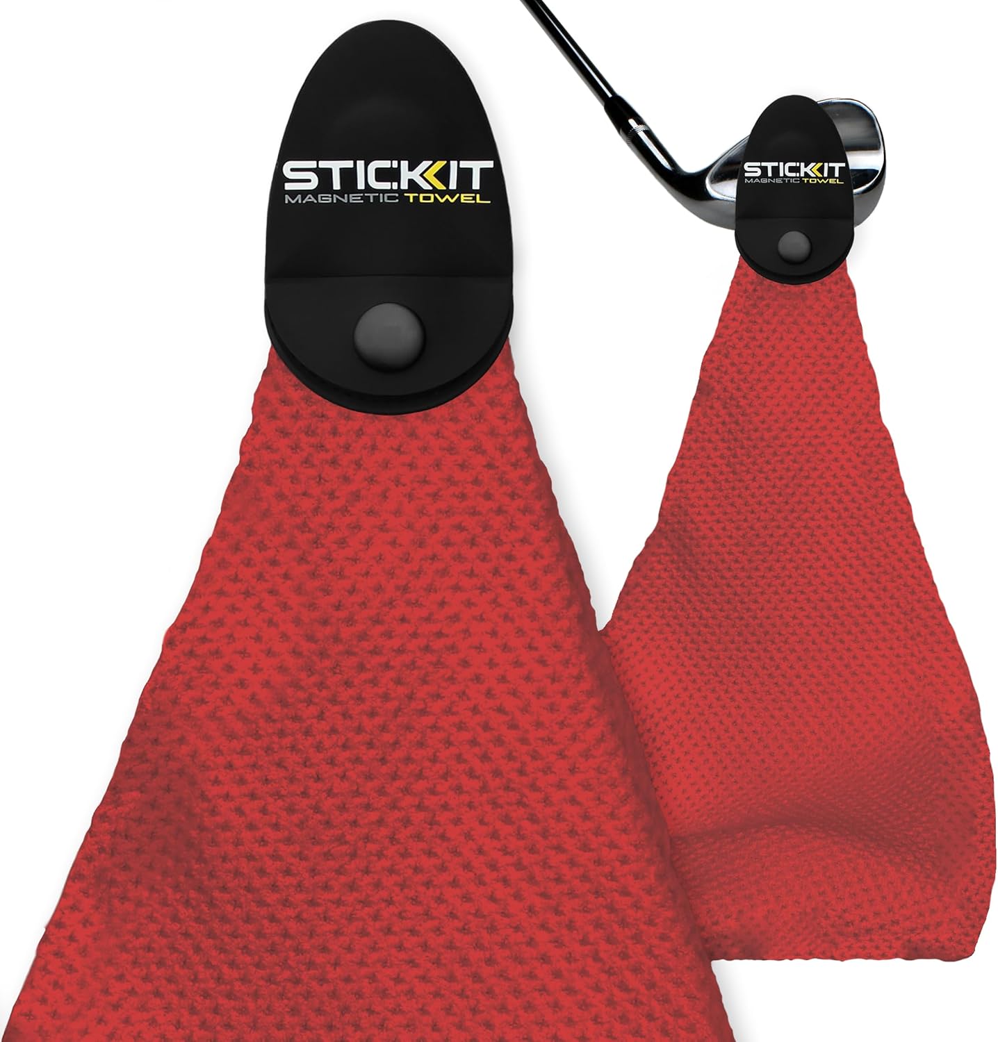 STICKIT Magnetic Golf Towel, Red, Premium 29" Microfiber with Deep Waffle Pockets, Industrial Strength Magnet for Secure Hold to Golf Carts & Clubs, Ultra-Absorbent, Fast-Drying, Easy-Clean Design