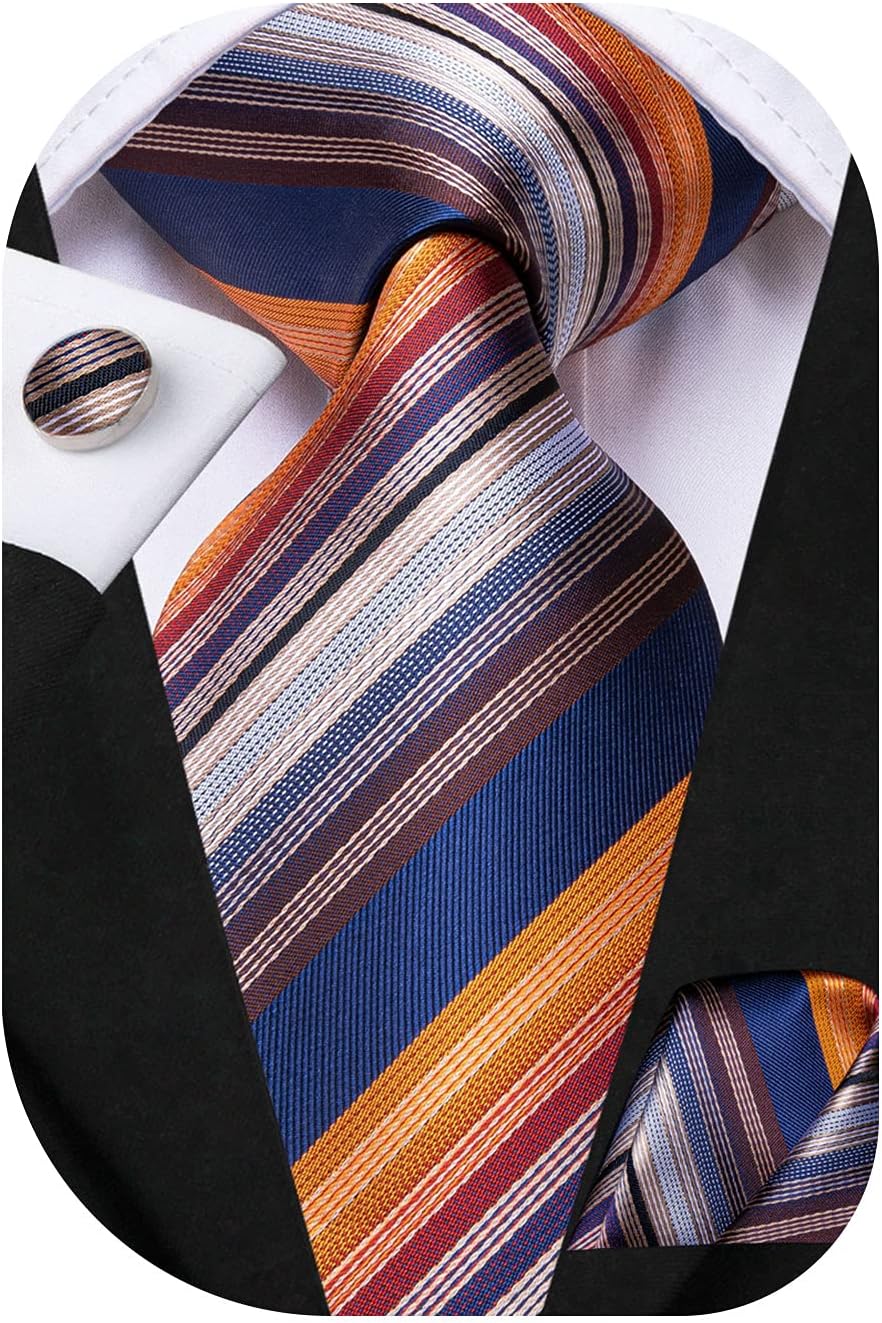 Dubulle Mens Paisley Striped Tie WOVEN Necktie for Men and Handkerchief Cufflinks Set Wedding Formal Business