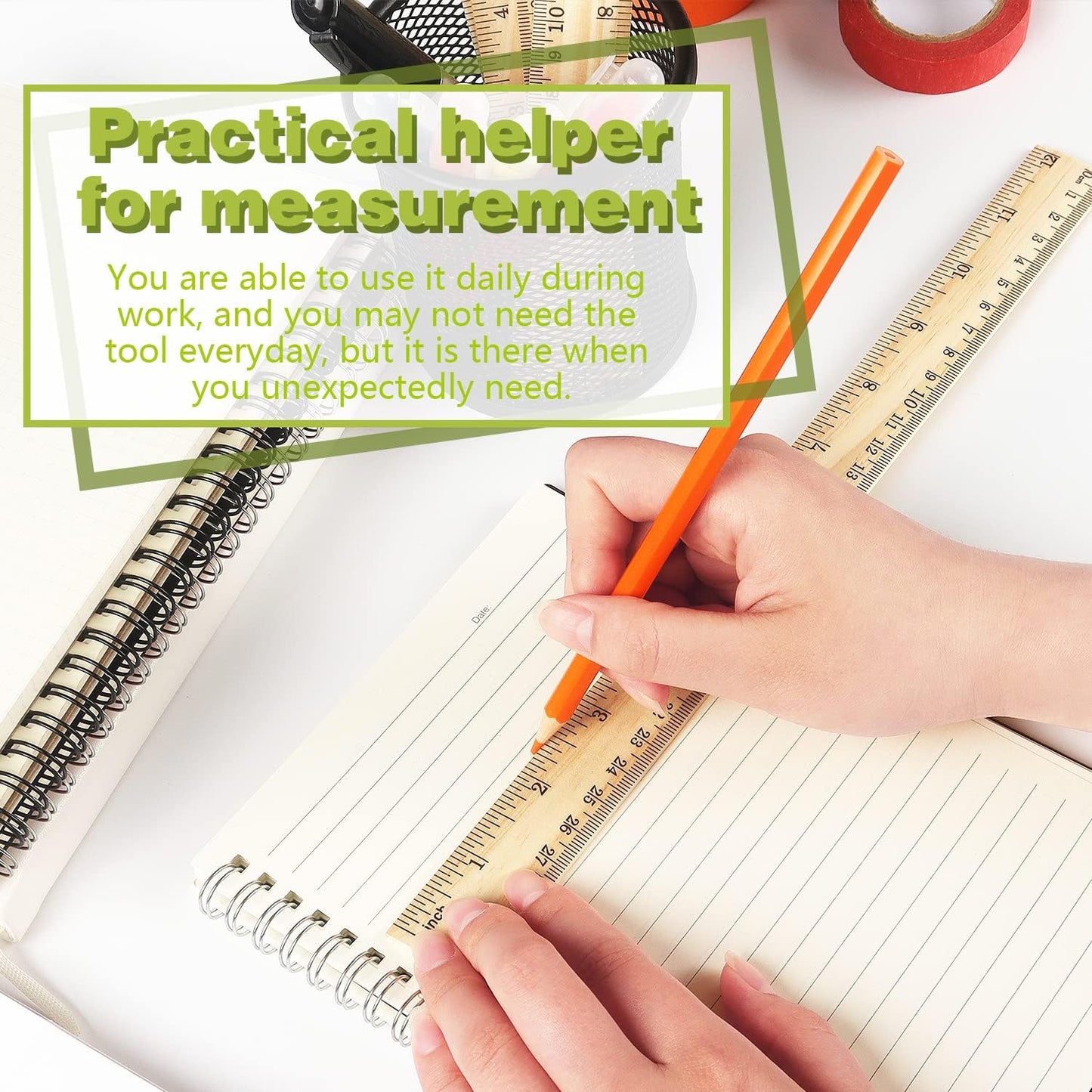 ZZTX 3 Pack Wooden Ruler 12 Inch Rulers Bulk Wood Measuring Ruler for Students Office School Supplies 2 Scale (30 cm)