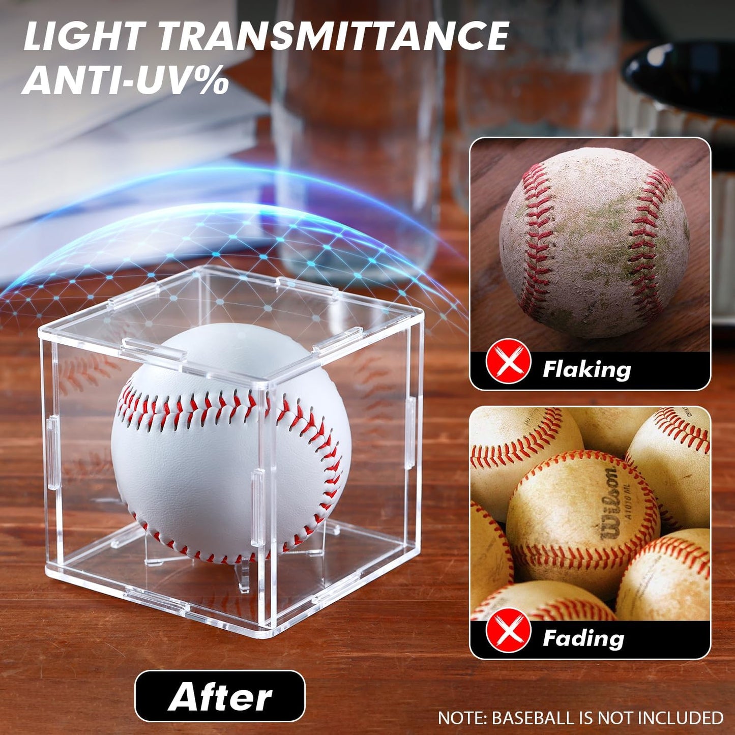 2 Pack Assembled Baseball Display Case, UV-Blocking Acrylic Baseball Holder Display Case, 3.2 Inch Cube Clear Softball Holder Box, Signed Baseballs Protector for Collectibles, Memorabilia, Tennis Ball