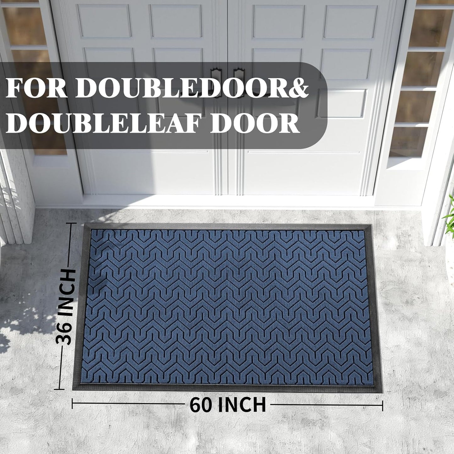 Yimobra Extra Large Door Mat Outside Entrance 60x36, Waterproof Heavy Duty Outdoor Mats for Front Door, Non Slip Rubber Entry Mat for Garage Patio Indoor, Easy Clean, Blue
