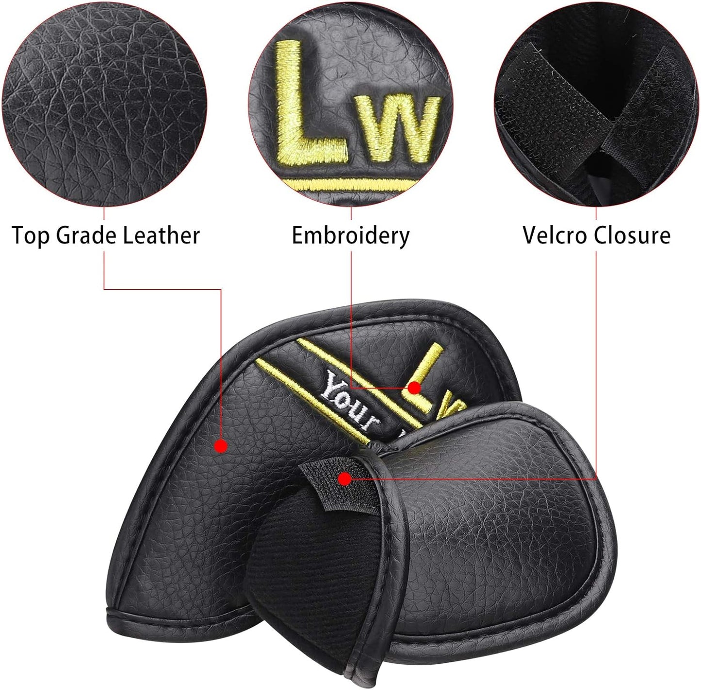 CRAFTSMAN GOLF 12pcs or 1pc Black Leather Golf Iron Head Covers Set Headcover Colorful Number Embroideried for Callaway Ping Taylormade Cobra Also Custom Version w/Your Name