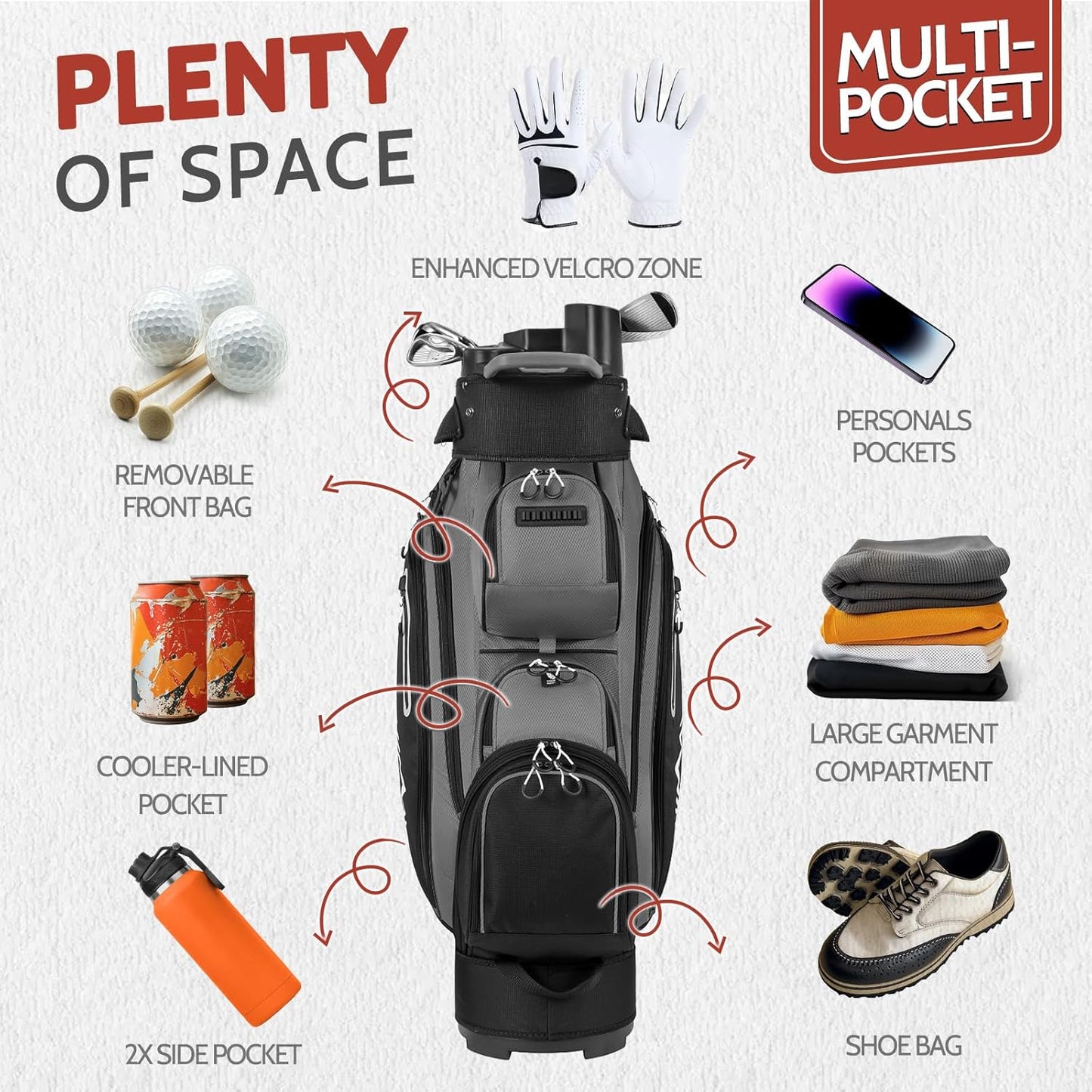 14-Way Golf Cart Bag Pro with Full Length Divider Top, Golf Bag for Men with Handles and Rain Cover