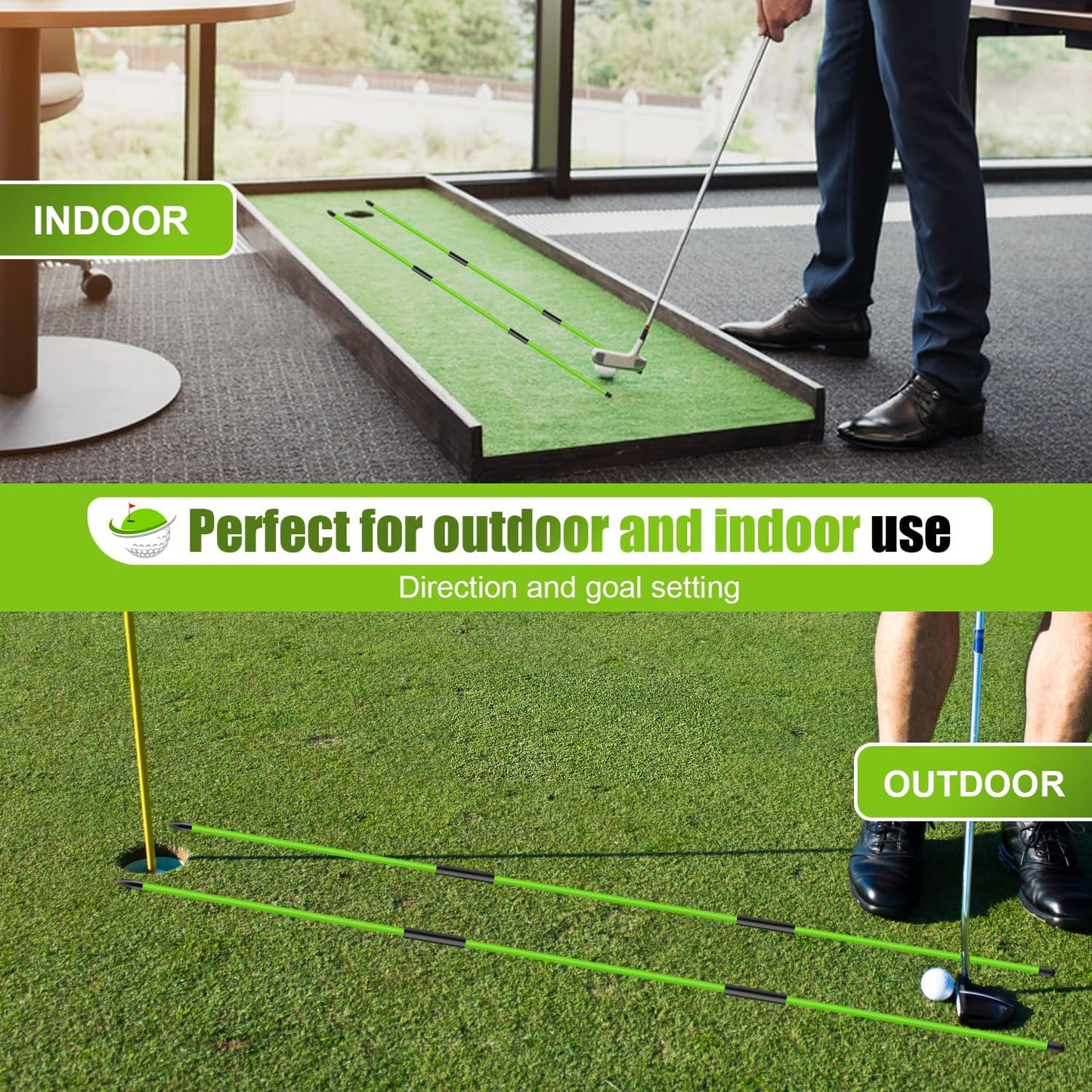 Golf Alignment Sticks 2 Pack, 48″Collapsible Practice Rods for Aiming/Putting, Golf Training Aid for Swing Trainer with Clear Tube Case, Foldable Training Rods with 10 Golf Tees