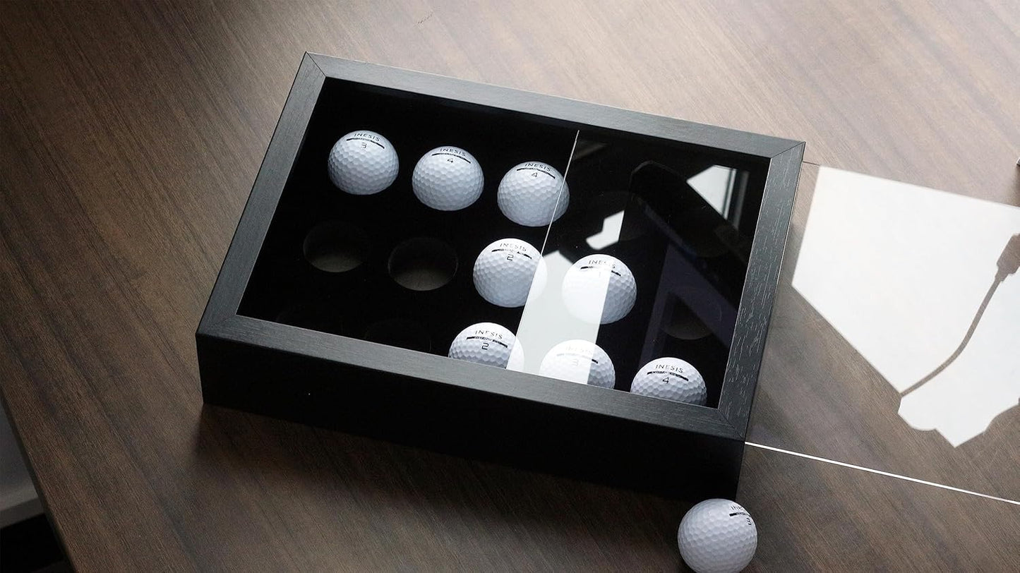 Golf Balls Display Case for 15 Balls, Wooden Case with Acrylic Dust UV Cover, Wall Mount and Freestanding Shadow Box for Glofball Collector Green