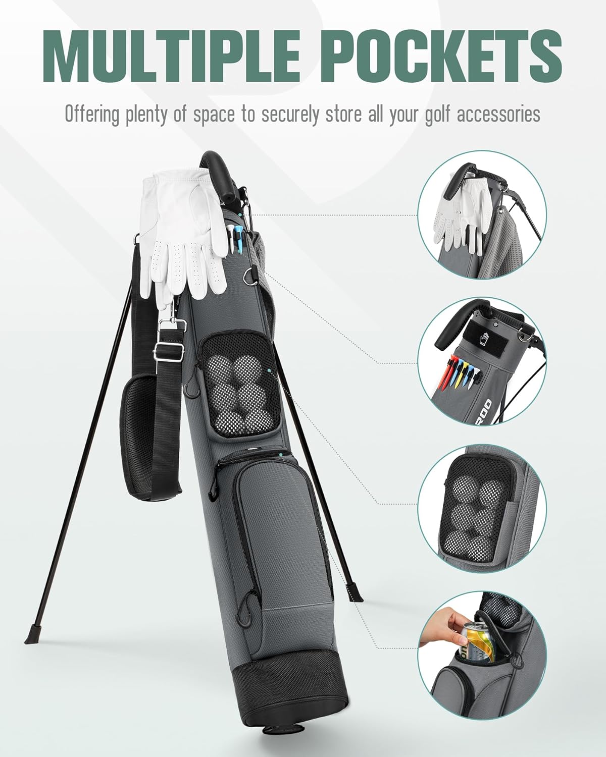 Golf Stand Bag, Lightweight Par 3 Golf Bag Holds Up to 7 Clubs with Two Way Dividers Cooler Pocket Shoulder Strap and Multiple Storage Pockets for Men and Women