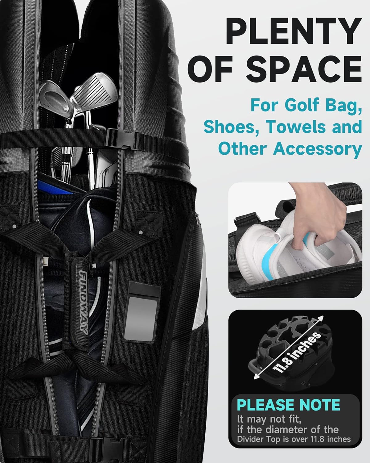 Findway Golf Travel Bags for Airlines with Wheels and ABS Hard Case Top, Protect Your Clubs, Waterproof 1680D Oxford Fabric and Oversize Tank Wheels, Lightweight and Easy to Maneuver