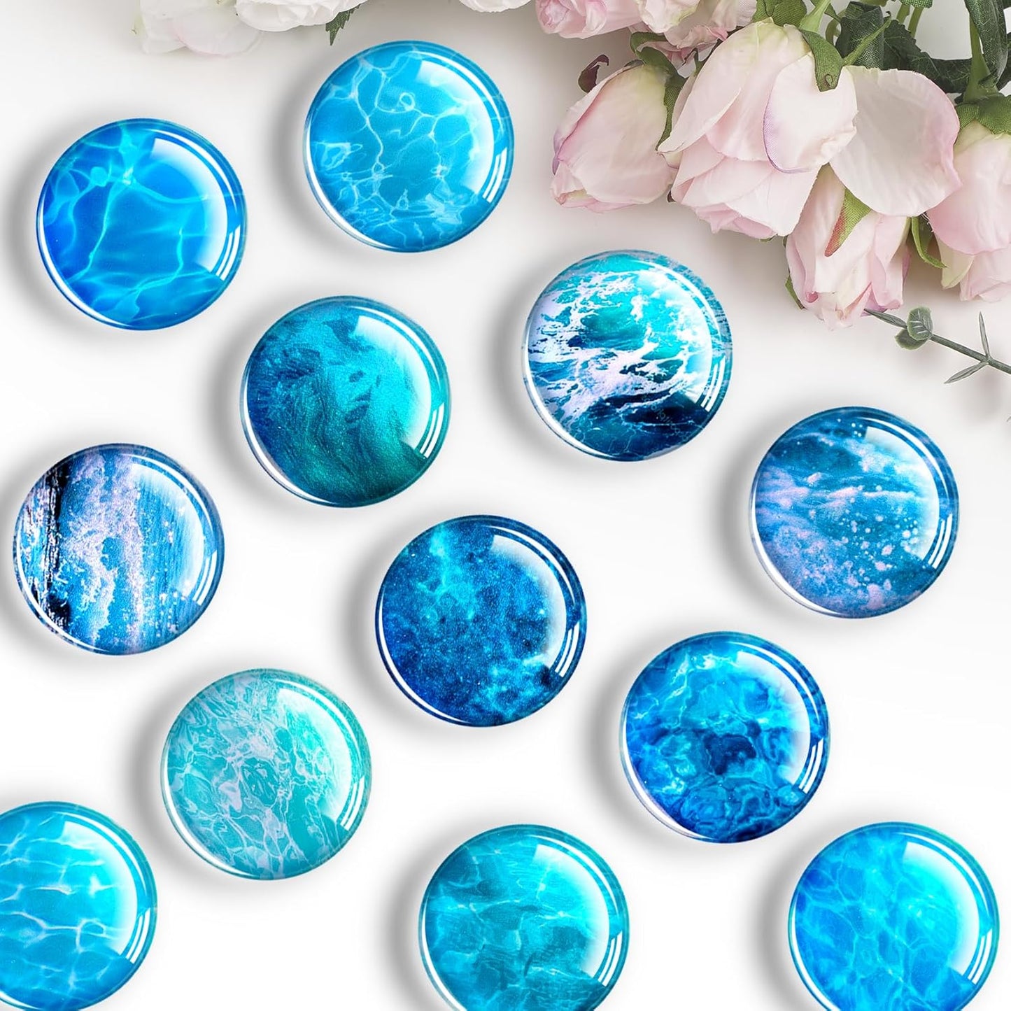 12 Pcs Glass Fridge Magnets Sticker, Cute Refrigerator Magnet, Small Whiteboard Magnets, Strong Fridge Magnets for Classroom, Kitchen, Office, Home and Cabinet (Ocean)
