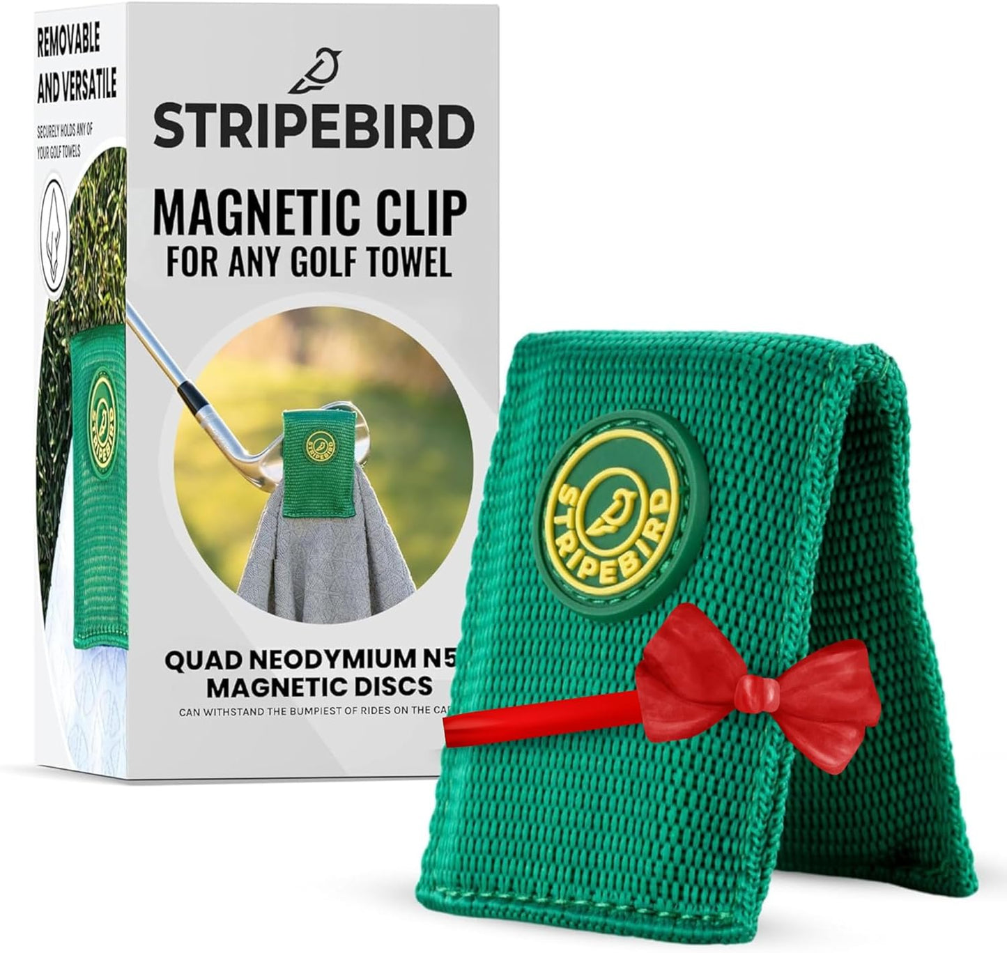 Stripebird - Magnetic Clip for Any Towel (Fairway Green) - Golf Towel Magnet - Highest Strength Magnet - Golf Towel Magnetic - Removable from Towels - Magnetic Golf Towel