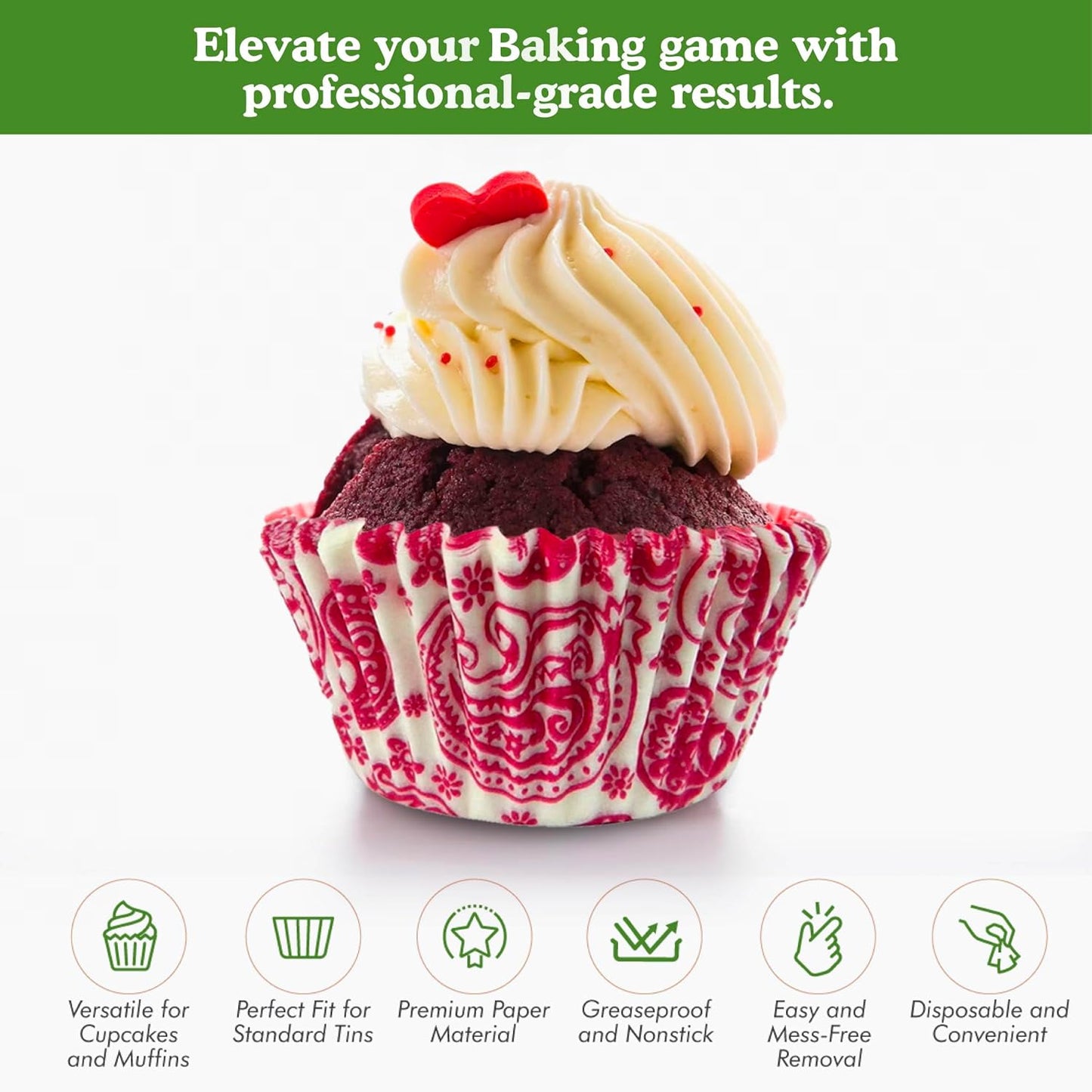 Regency Wraps Greaseproof Professional Grade Baking Cups, Pack of 40, Standard Liners, Hot Pink Paisley, for Cupcakes, Muffins, Candy, Non Stick