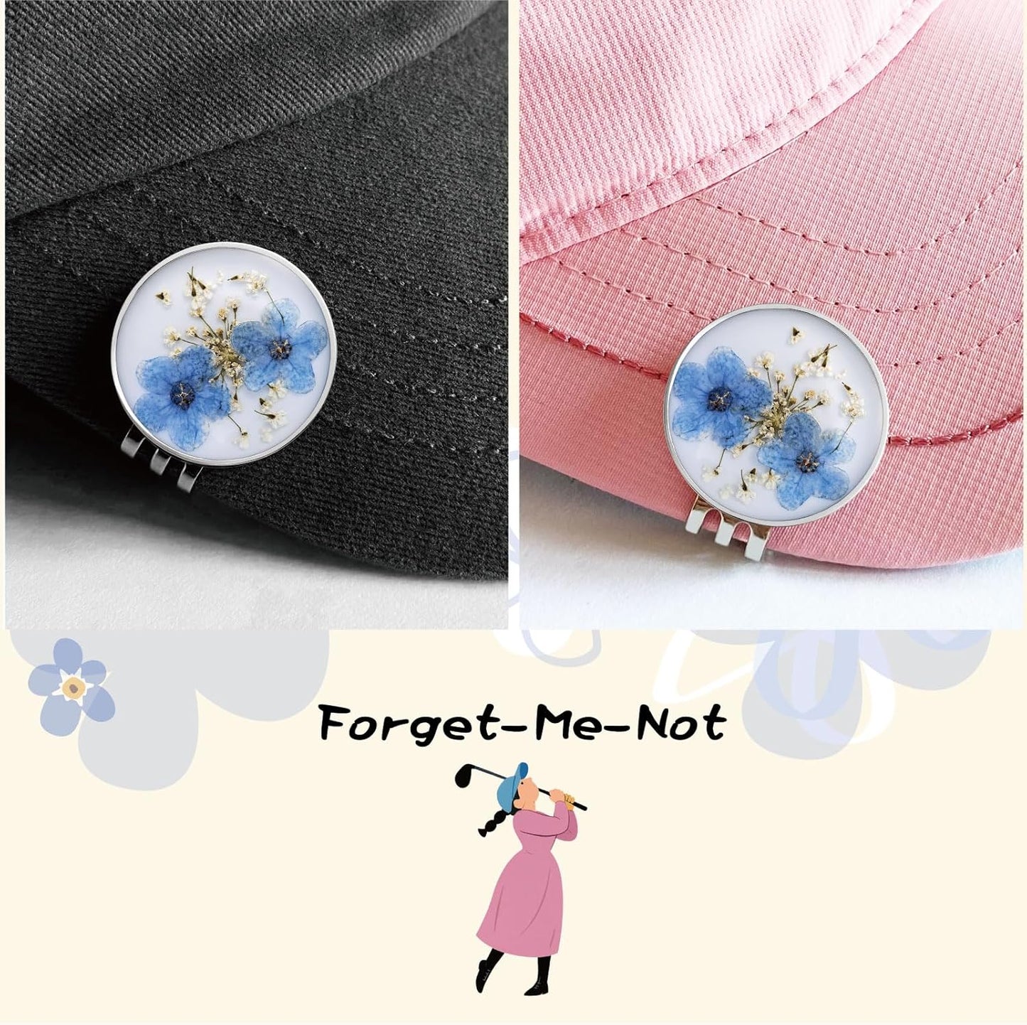 Golf Ball Marker hat Clip with Ball Marker, Handmade Pressed Flower Golf Marker, Golf Gifts, Golf Accessories for Women