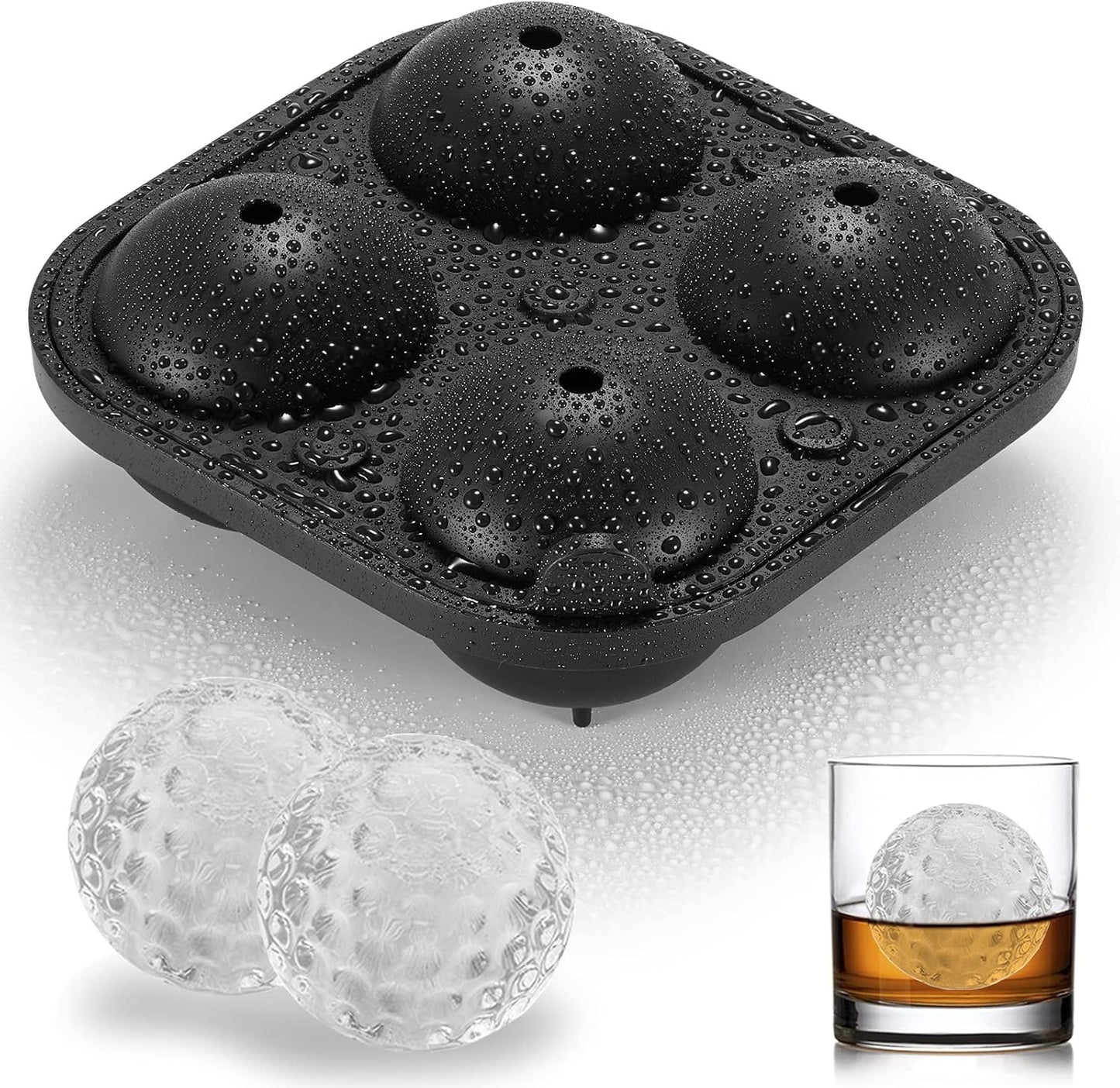 Novelty Golf Gifts Ball Ice Maker Mold, 2.5" Large Sphere Round Ice Cube Mold for Cocktails, Whiskey, Bourbon Chilling, 4 Hole Fun Shapes Big Silicone Circle Ice Cube Trays w/Funnel