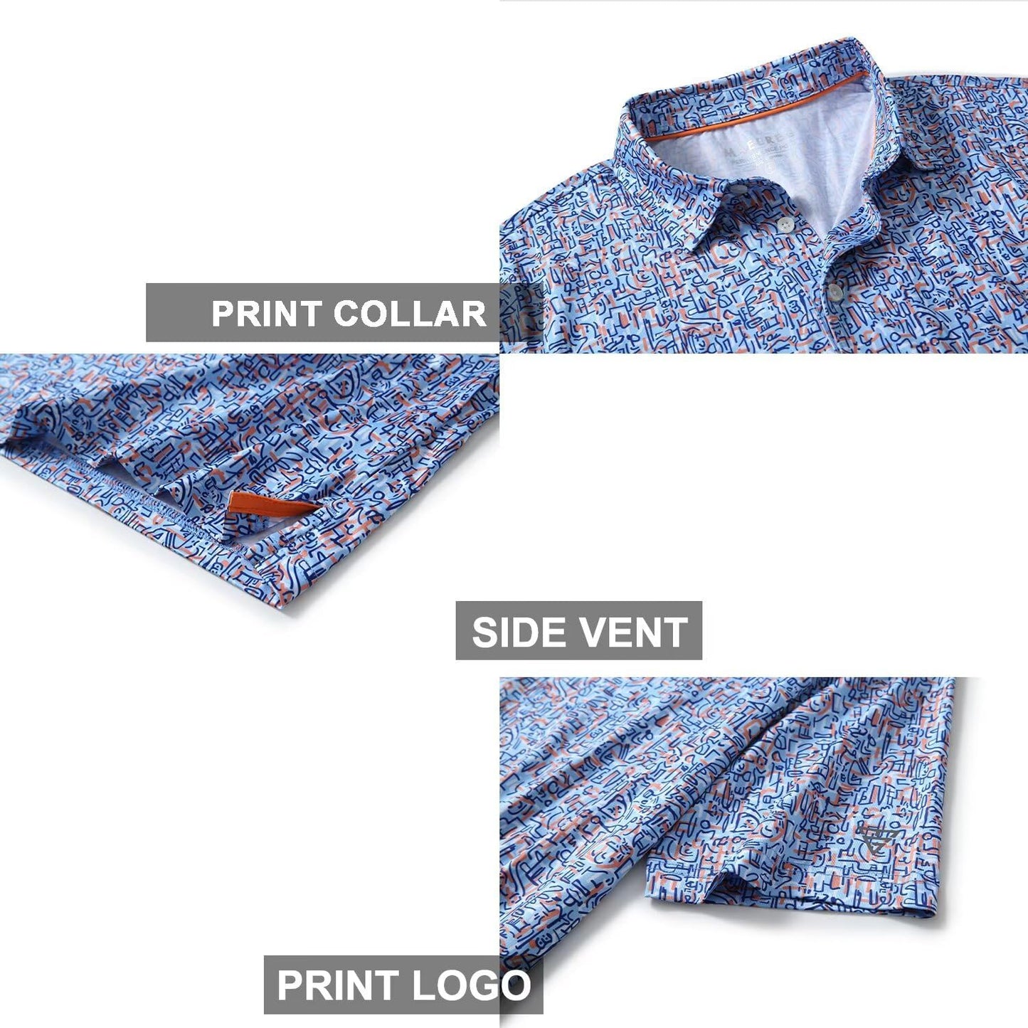 Golf Shirts for Men Dry Fit Short Sleeve Print Performance Moisture Wicking Polo Shirt