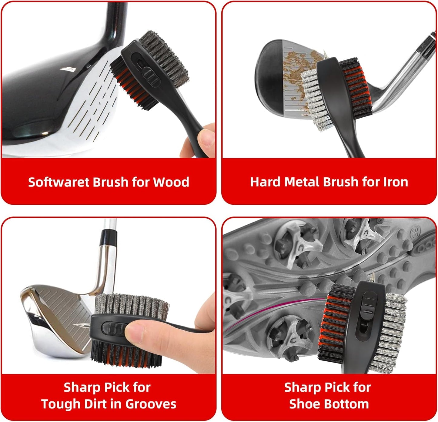 Mile High Life Golf Club Brush, Club Groove Cleaner with 2 Ft Retractable Extension Cord and Aluminum Carabiner, Golf Bag Accessories for Men and Women