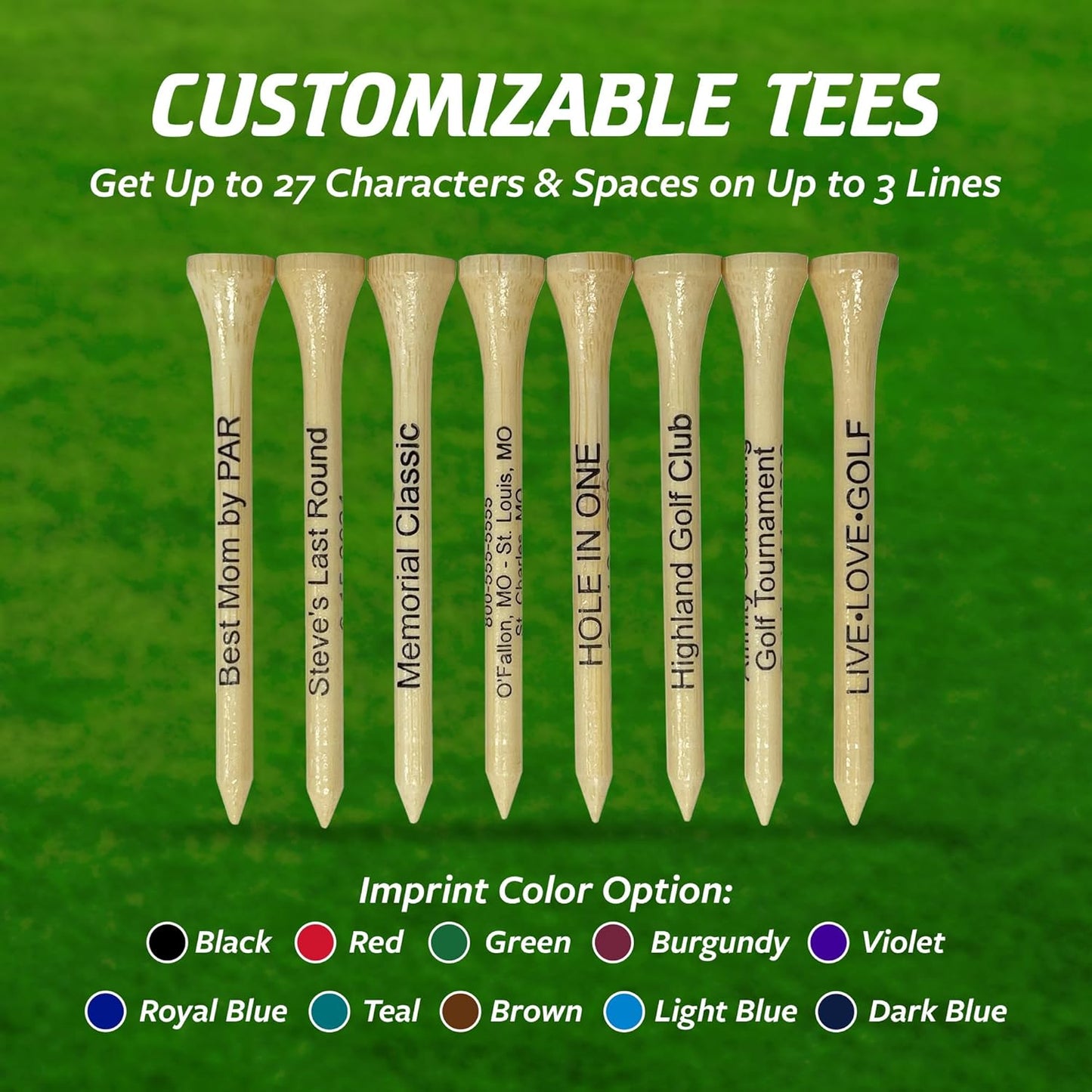 3 ¼ Bamboo Golf Tees, Customizable Golf Tees with Imprinted Messages, Essential Equipment & Ideal Gift for Golfers