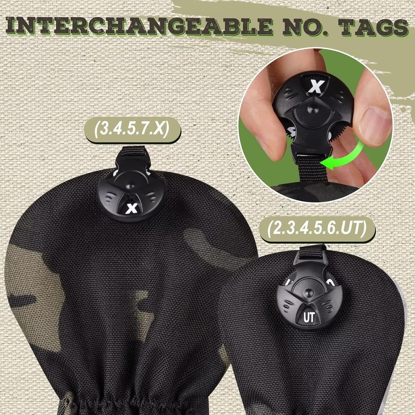 3 Pack Camouflage Golf Club Head Covers for Driver, Fairway Woods and Hybrid with Rotatable Number Tag