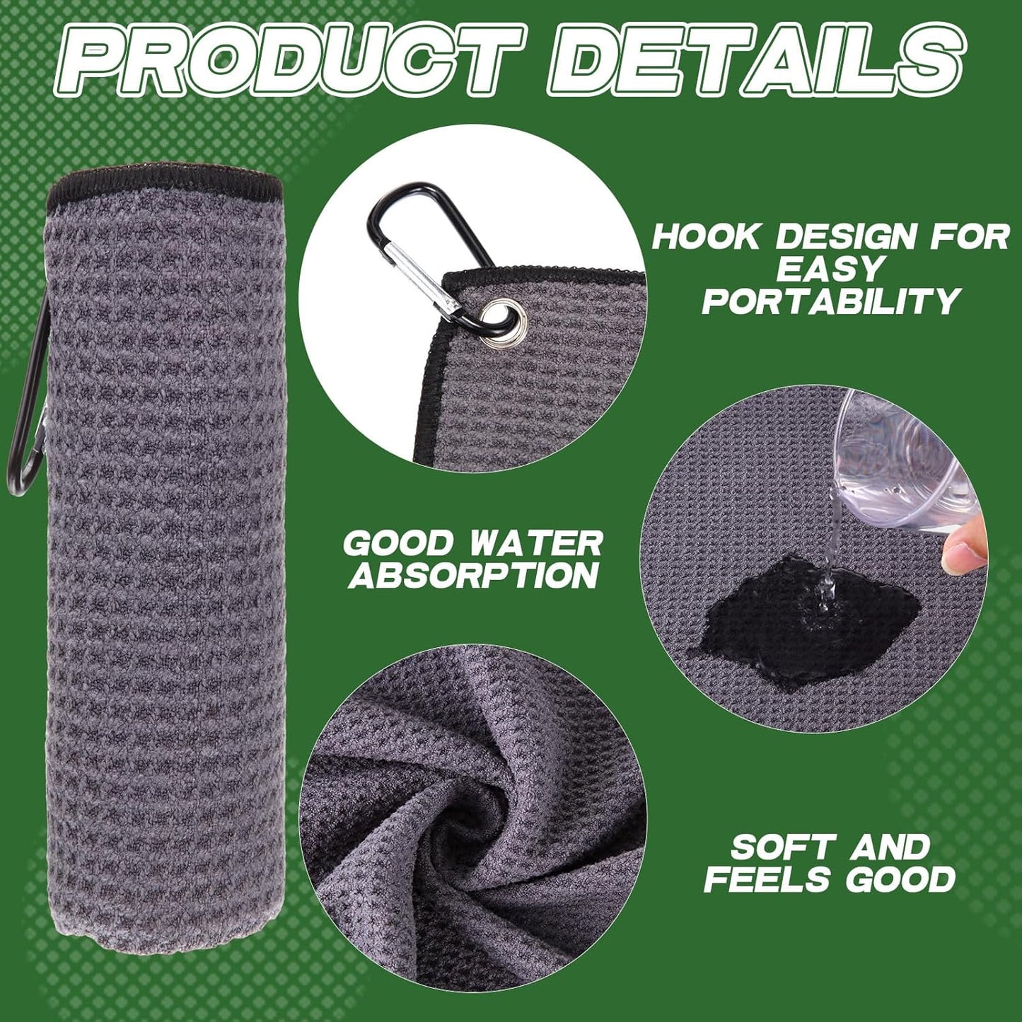 Batiyeer 12 Pcs Golf Towel Bulk for Golf Bags 16'' x 16'' Microfiber Fabric Towel with Clip Waffle Pattern, Fitness, Camping, Hiking, Yoga